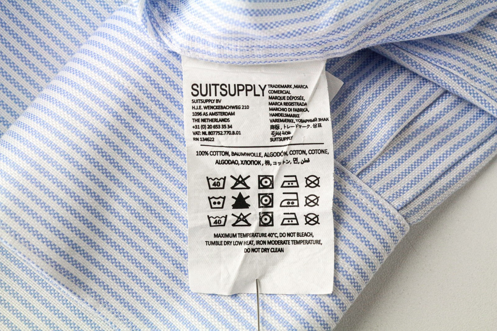 SUITSUPPLY Men's Formal Shirt 42/16.5 Extra Slim Blue Cotton Striped Classic