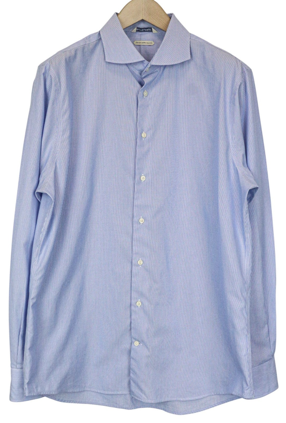 SUITSUPPLY Men's Formal Shirt 44/17.5 Extra Slim Blue Cotton Striped Twill