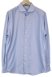 SUITSUPPLY Men's Formal Shirt 44/17.5 Extra Slim Blue Cotton Striped Twill