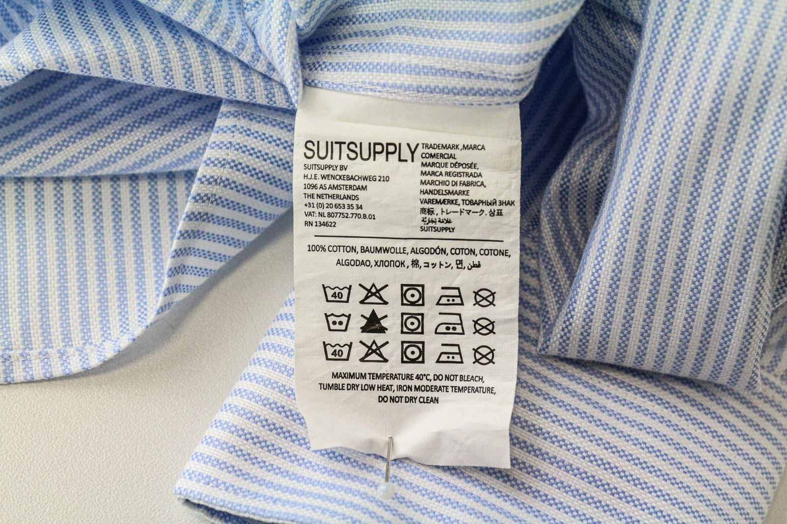 SUITSUPPLY Men's Formal Shirt 38/15 Extra Slim Blue Cotton Striped