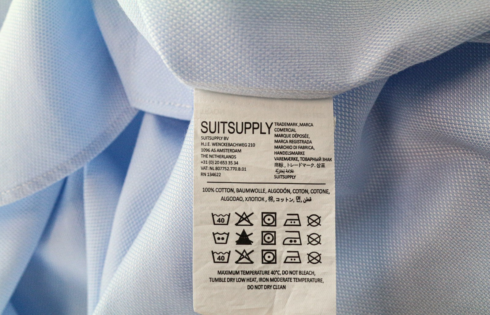 SUITSUPPLY Men's Formal Shirt 39L/15.5L Slim Blue Cotton Cutaway Collar