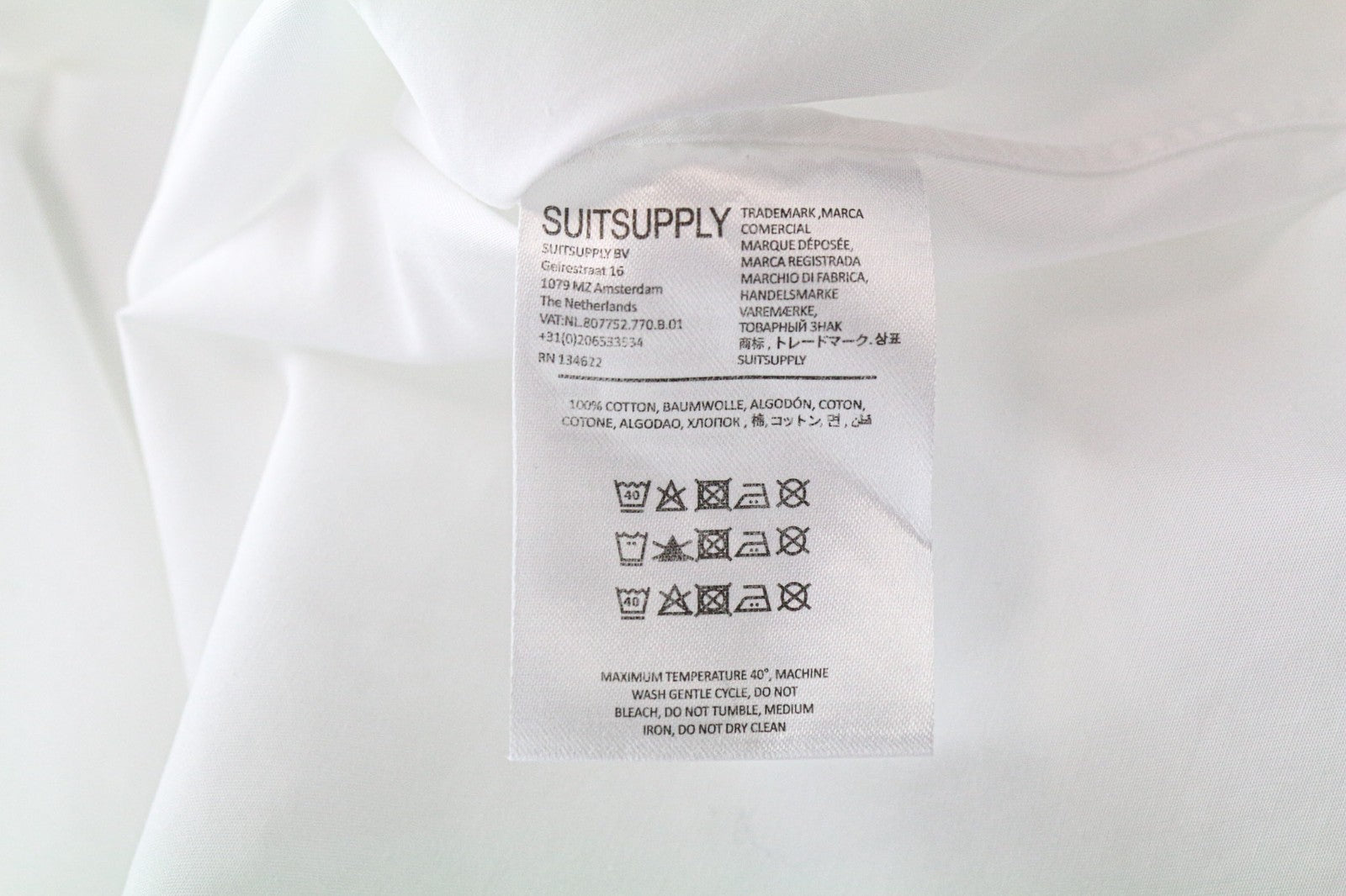 SUITSUPPLY Men's Formal Shirt 41/16 Slim White Cotton Long Sleeve Classic