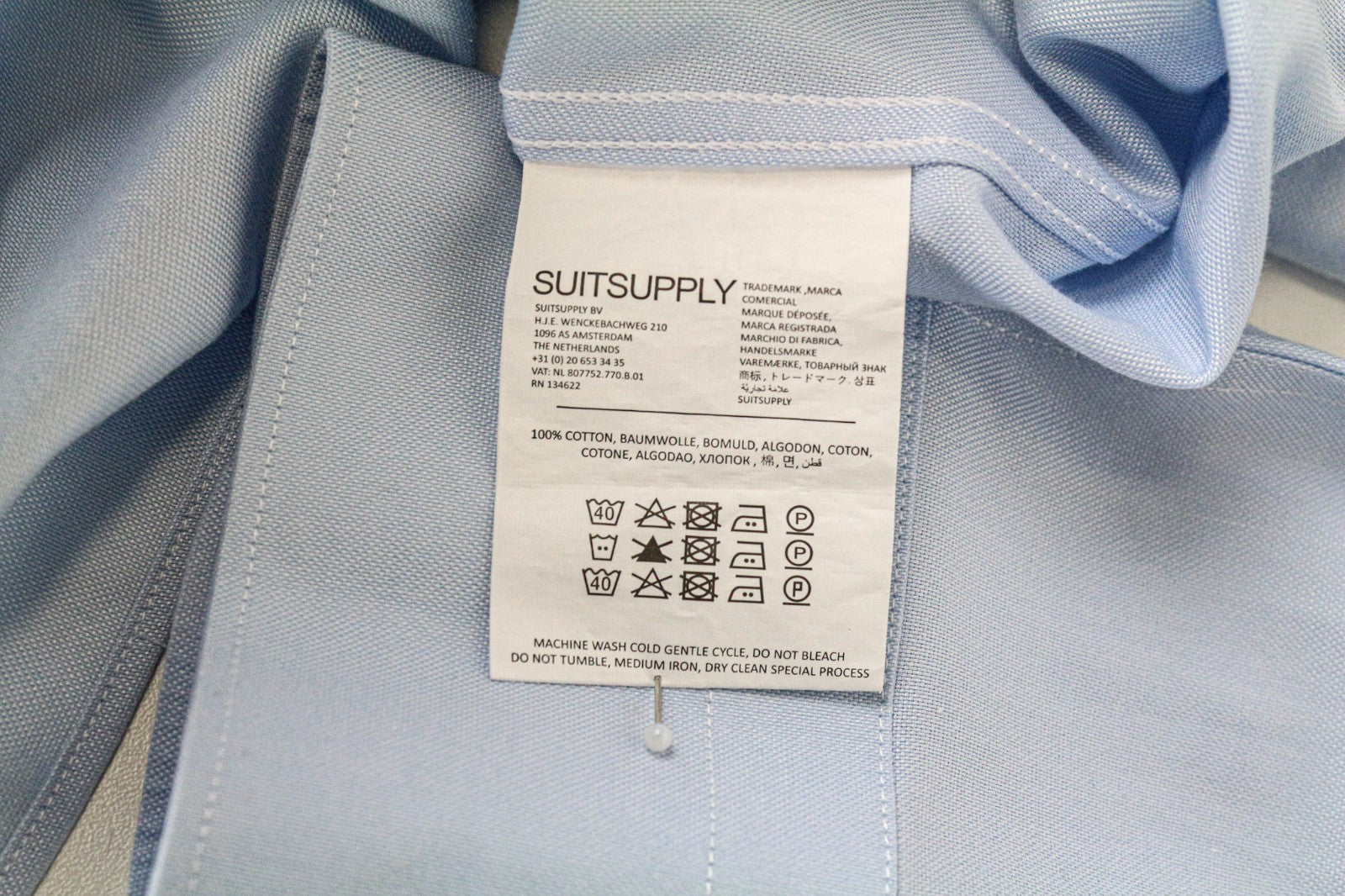 SUITSUPPLY Traveller Men's Formal Shirt 40-7/15.75L Extra Slim Blue Cotton