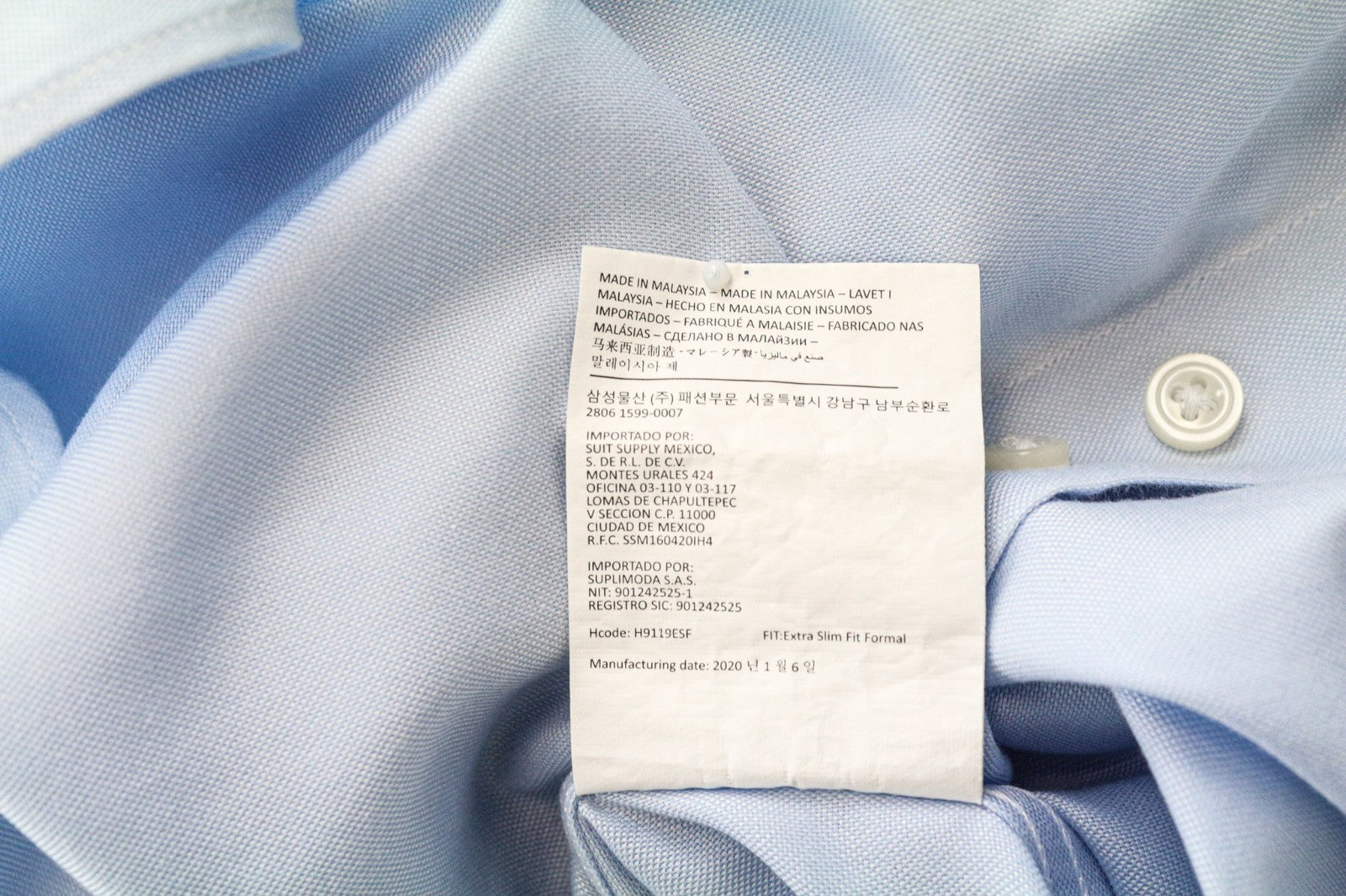 SUITSUPPLY Traveller Men's Formal Shirt 40-7/15.75L Extra Slim Blue Cotton