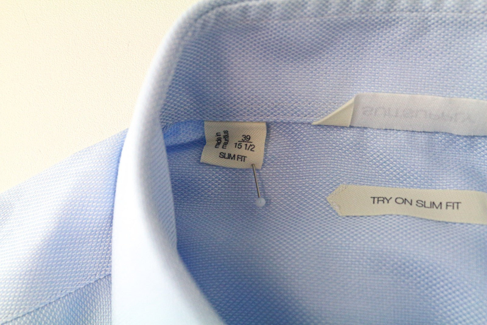 SUITSUPPLY Men's Formal Shirt 39/15.5 Slim Blue Cotton Cutaway Long Sleeve