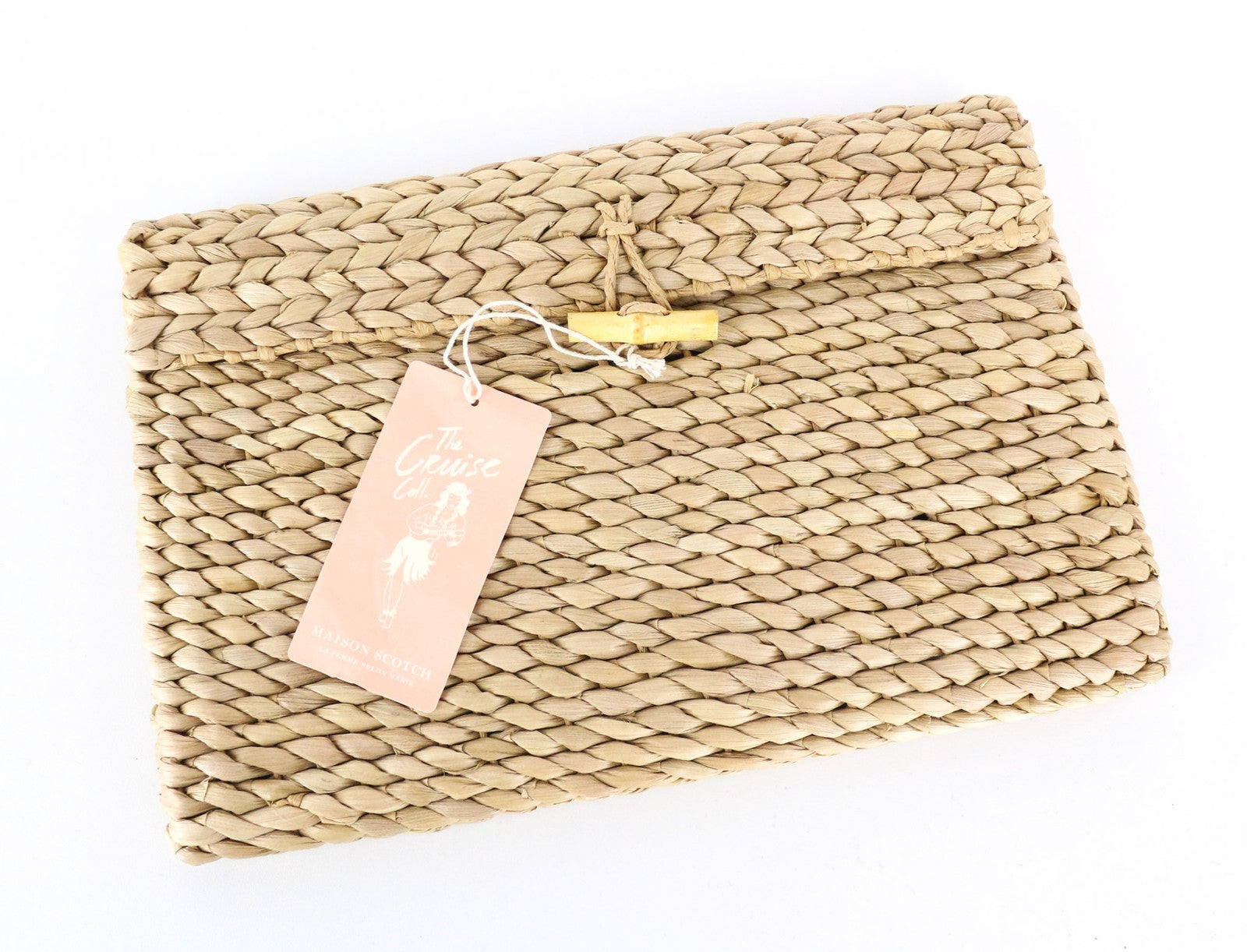 MAISON SCOTCH Women Bag OS Light Brown Straw Braided Summer Button Clutch