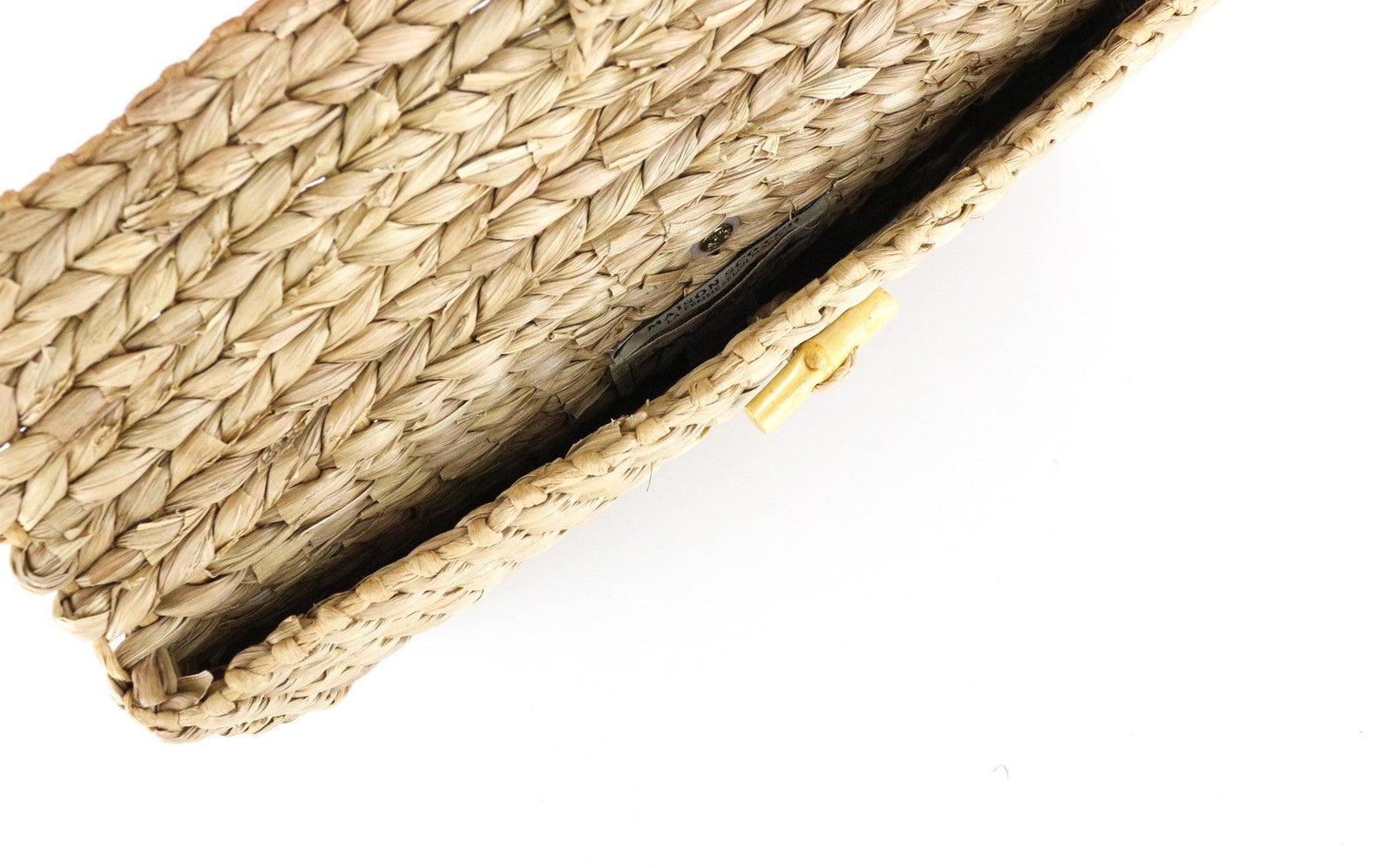 MAISON SCOTCH Women Bag OS Light Brown Straw Braided Summer Button Clutch