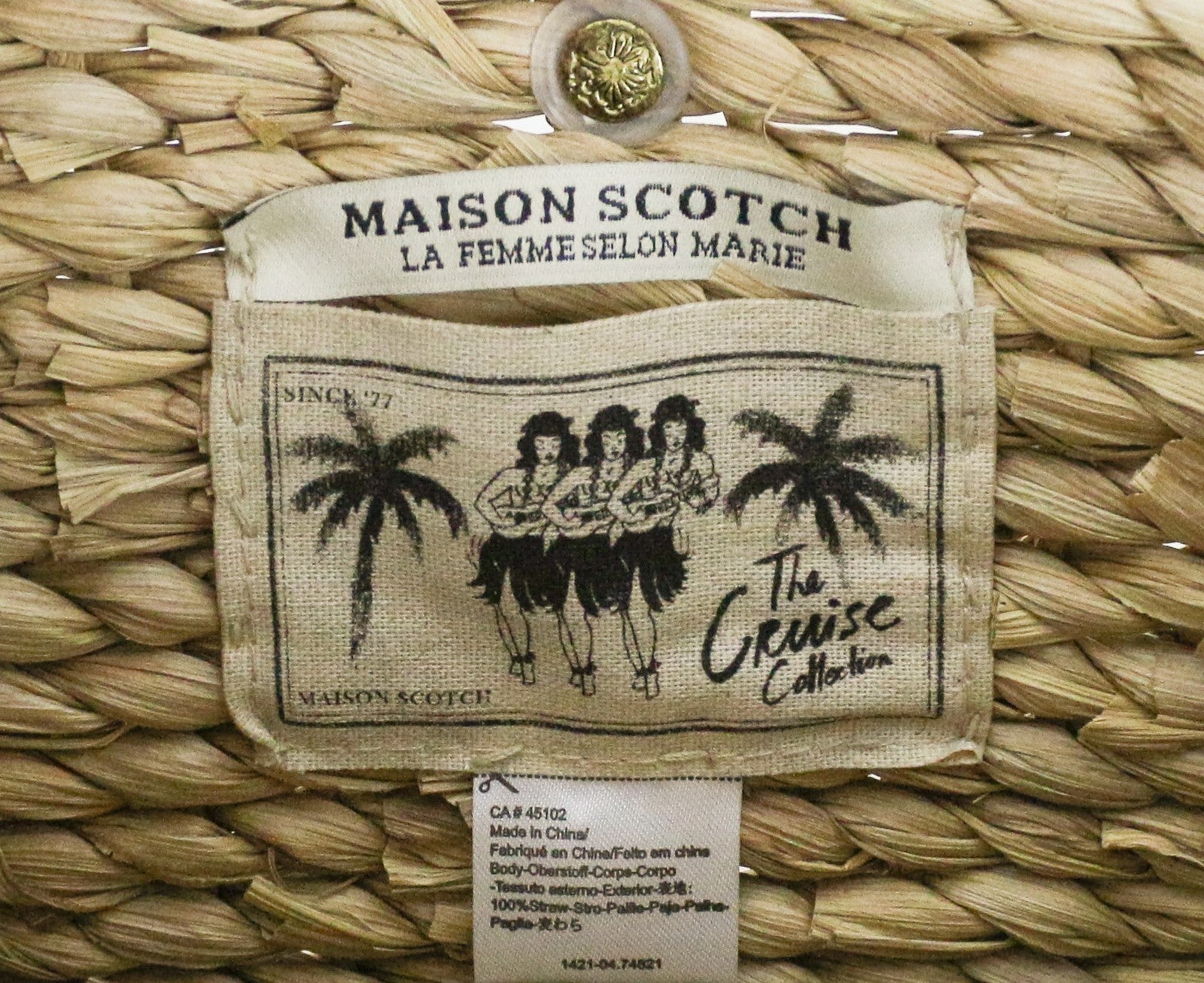 MAISON SCOTCH Women Bag OS Light Brown Straw Braided Summer Button Clutch