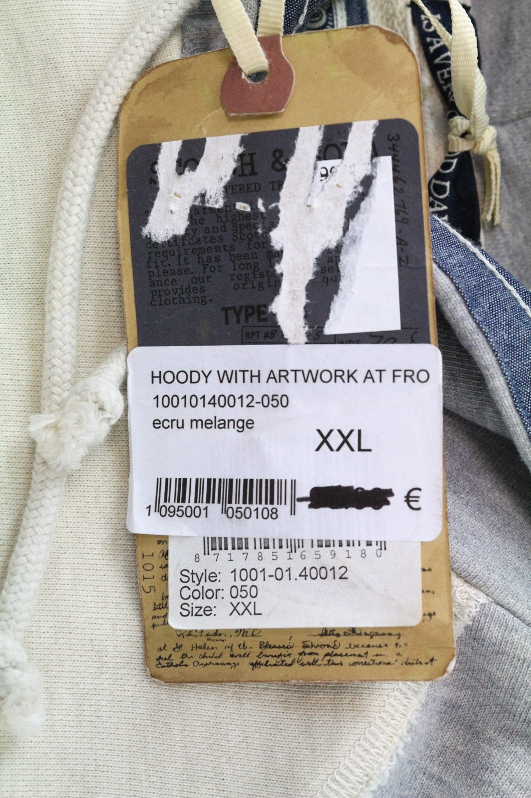 SCOTCH & SODA Men Sweatshirt 2XL Ecru Hooded Cotton Blend Melange Jersey Fleece