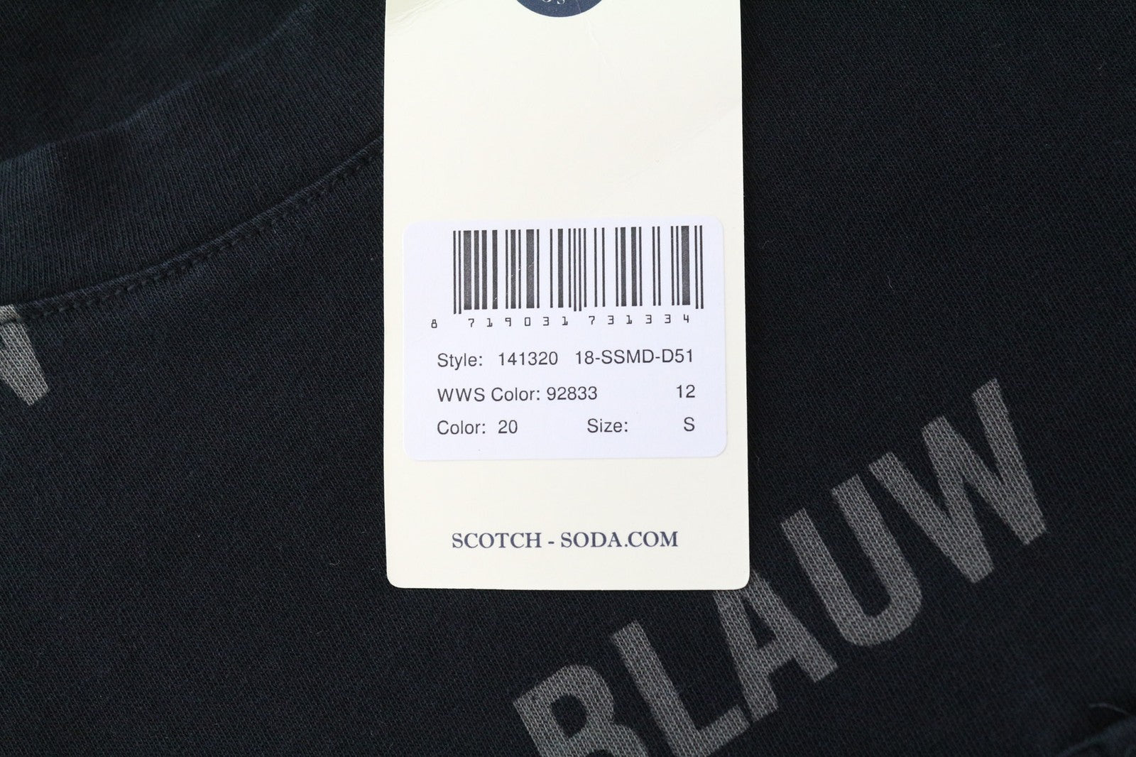 SCOTCH & SODA Men T-Shirt S Black Pure Cotton Jersey Graphic Crew Neck