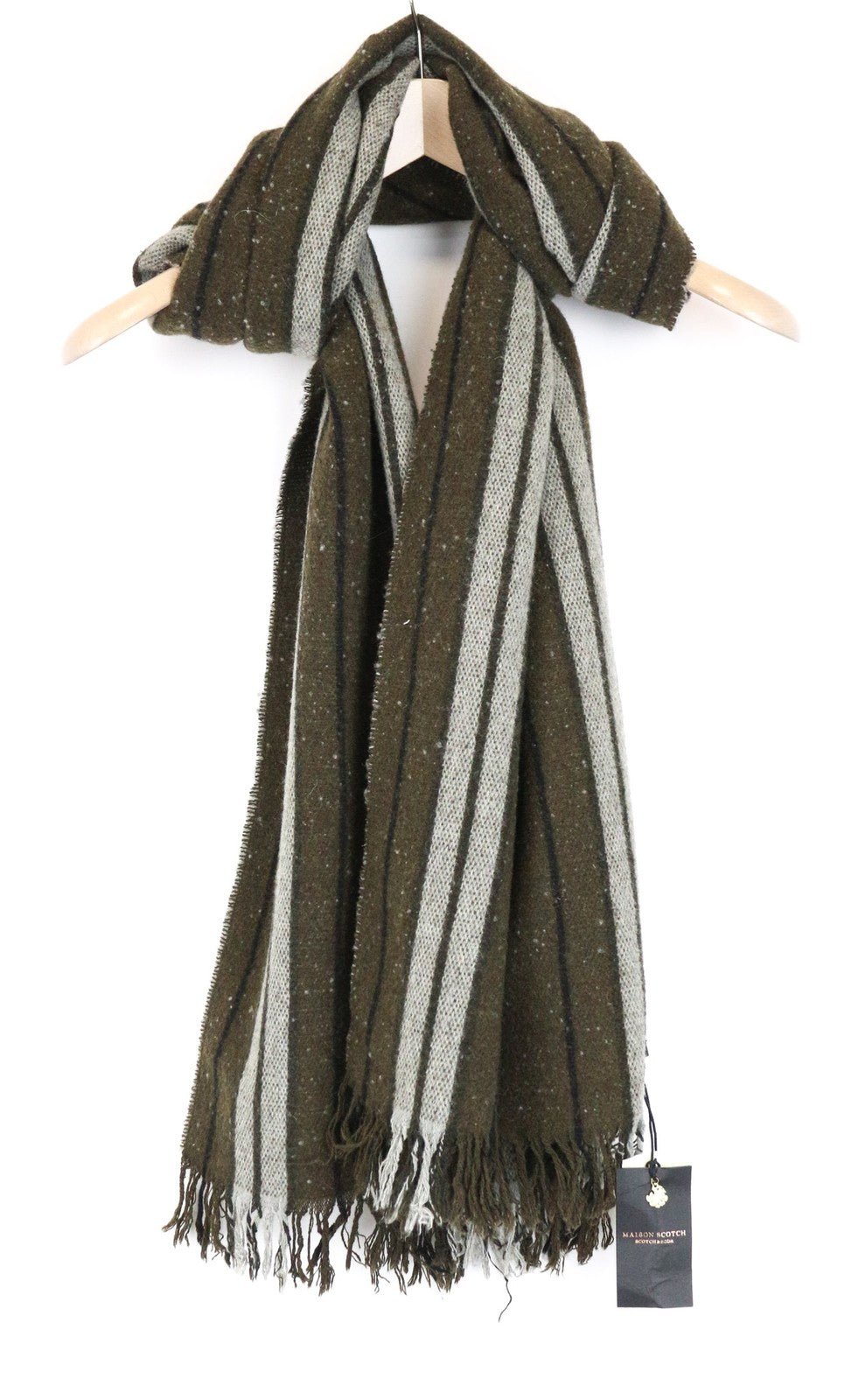 MAISON SCOTCH Women Scarf OS Green Grey Striped Tassels Casual