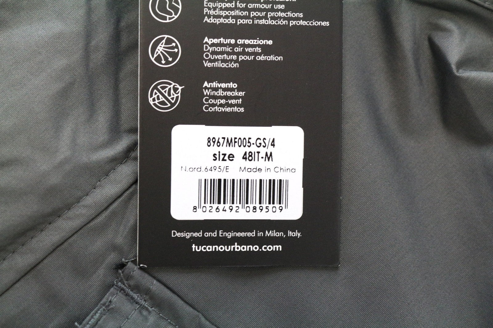 TUCANO URBANO New Tucanji Men's Jacket IT48 Grey MotoWindbreaker Breathable