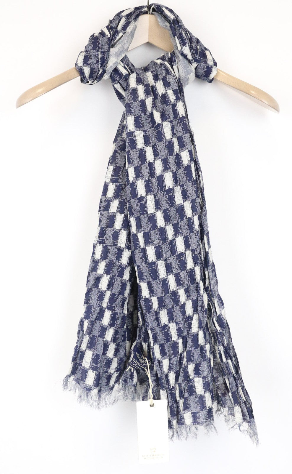 SCOTCH & SODA Men Scarf OS Navy Blue Unisex Thin Patterned Cotton