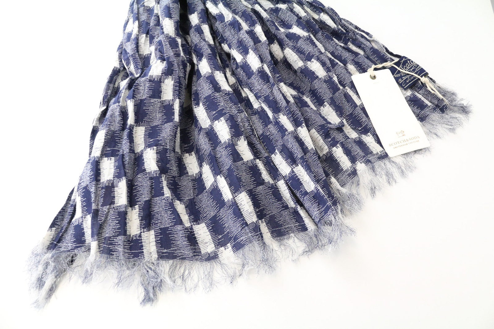 SCOTCH & SODA Men Scarf OS Navy Blue Unisex Thin Patterned Cotton