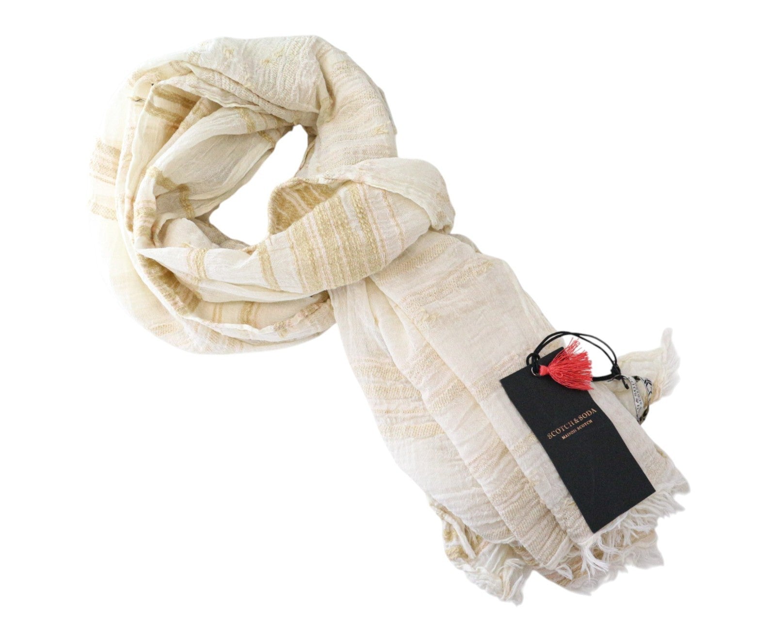 MAISON SCOTCH Women's Scarf One Size Ecru Cotton Blend Pattern Lightweight