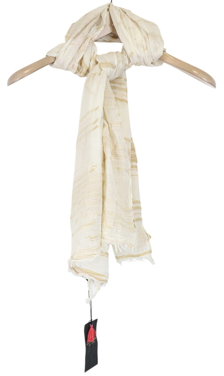 MAISON SCOTCH Women's Scarf One Size Ecru Cotton Blend Pattern Lightweight