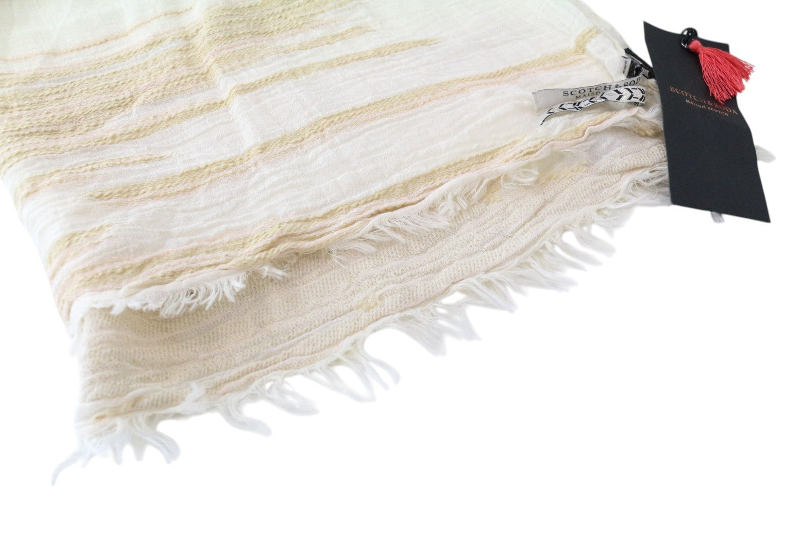 MAISON SCOTCH Women's Scarf One Size Ecru Cotton Blend Pattern Lightweight