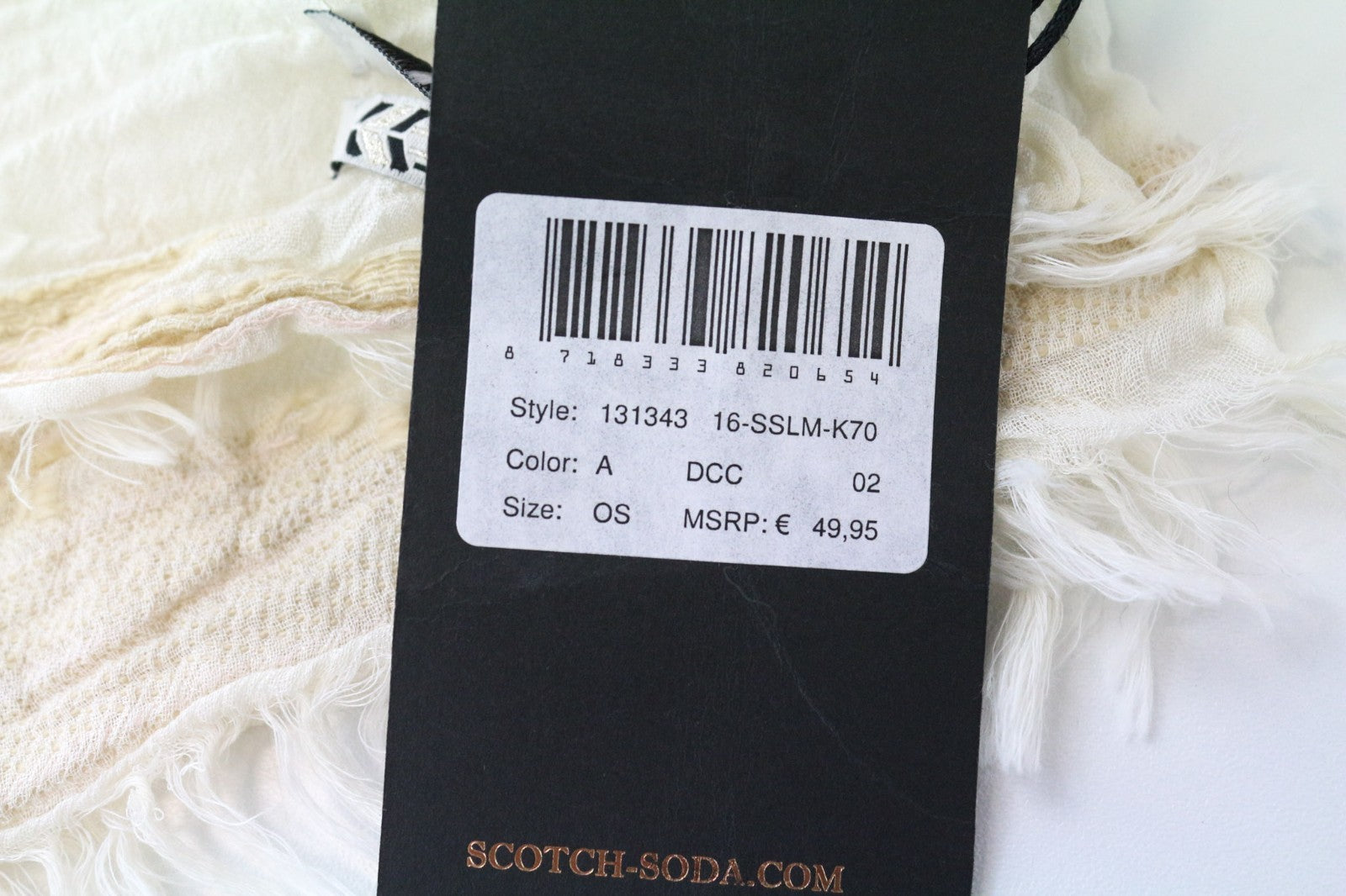 MAISON SCOTCH Women's Scarf One Size Ecru Cotton Blend Pattern Lightweight