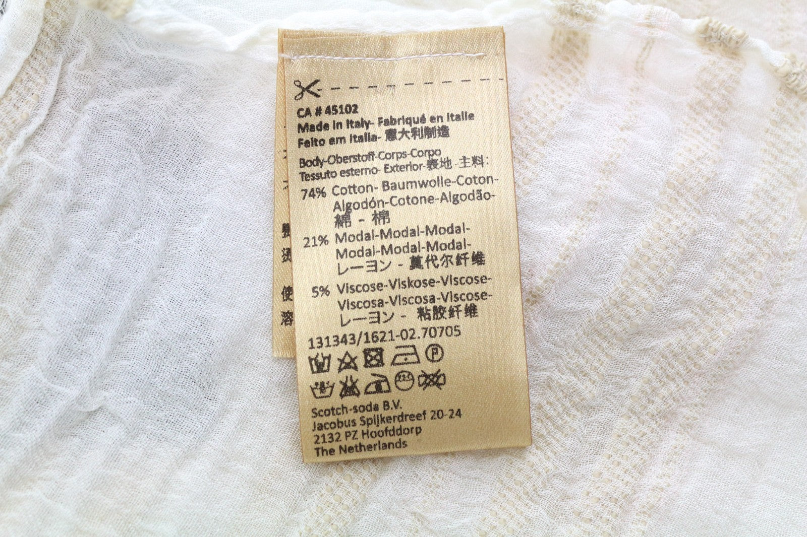 MAISON SCOTCH Women's Scarf One Size Ecru Cotton Blend Pattern Lightweight