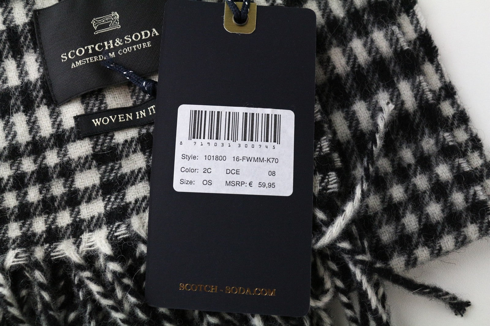 SCOTCH & SODA Men Scarf OS Grey Unisex Woo Blend Tartan Checked Tassels