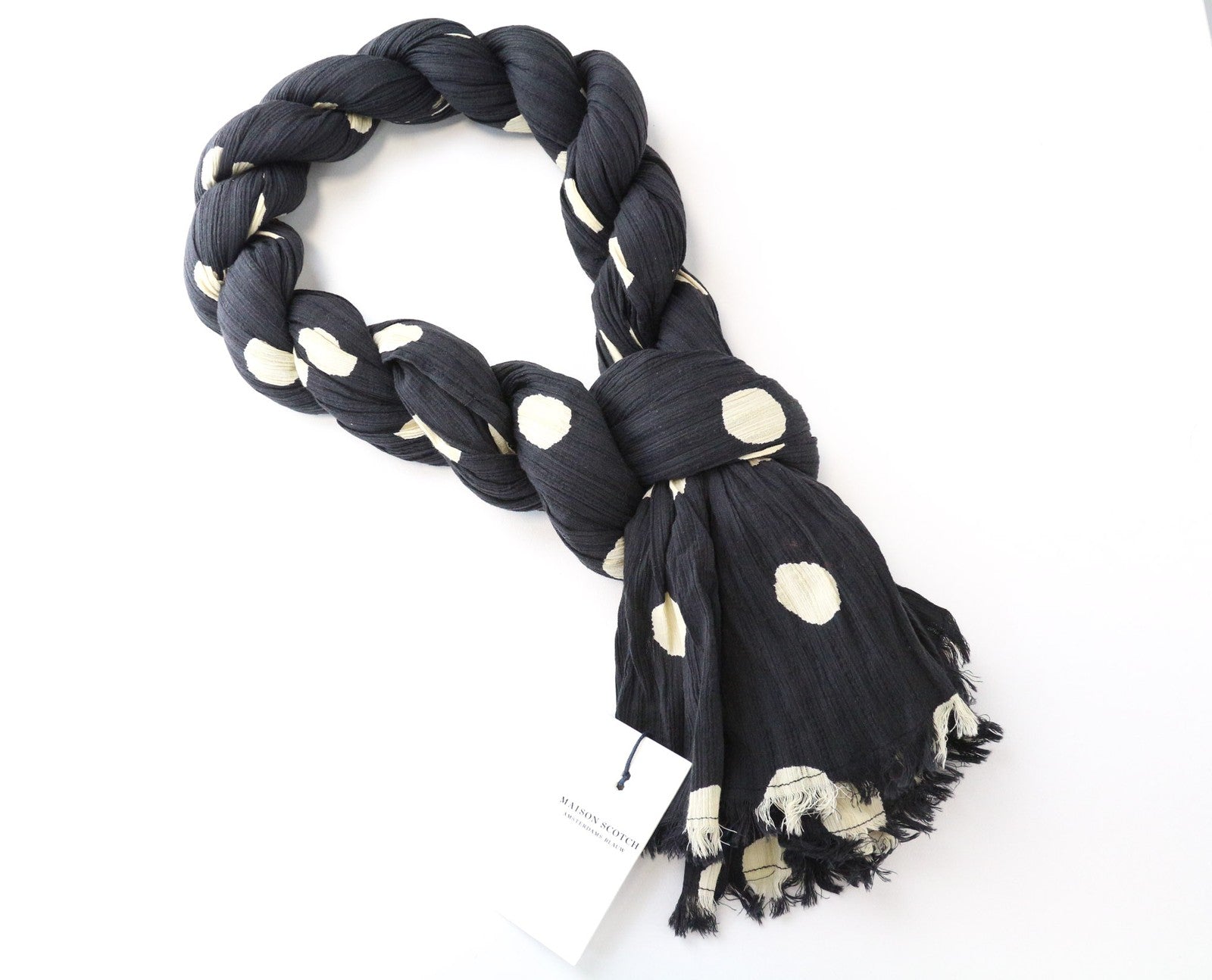 MAISON SCOTCH Women's Scarf OS Black Pure Cotton Polka Dot Lightweight