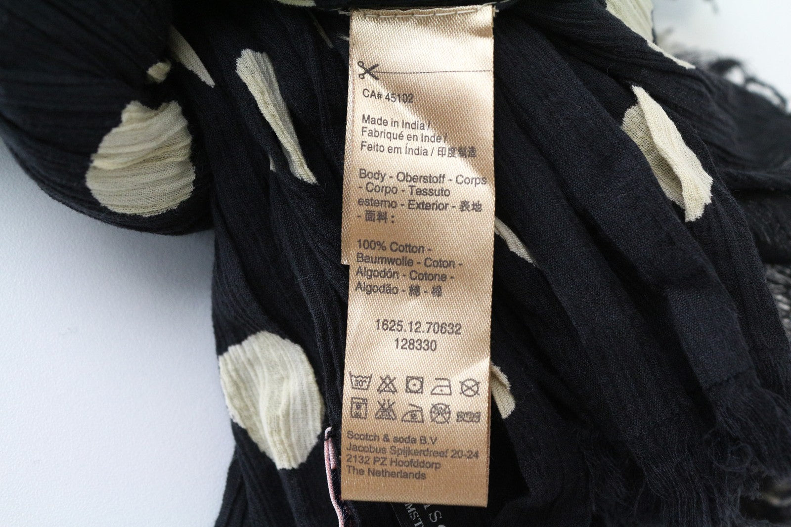 MAISON SCOTCH Women's Scarf OS Black Pure Cotton Polka Dot Lightweight