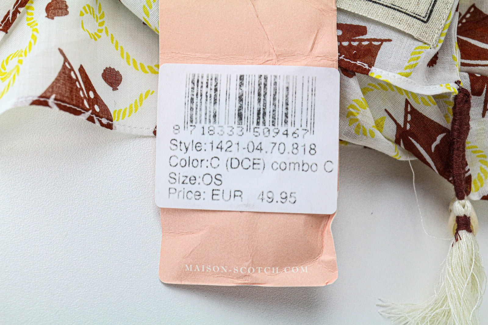 MAISON SCOTCH Women Scarf OS White Pure Cotton Sailboat Print Tassel