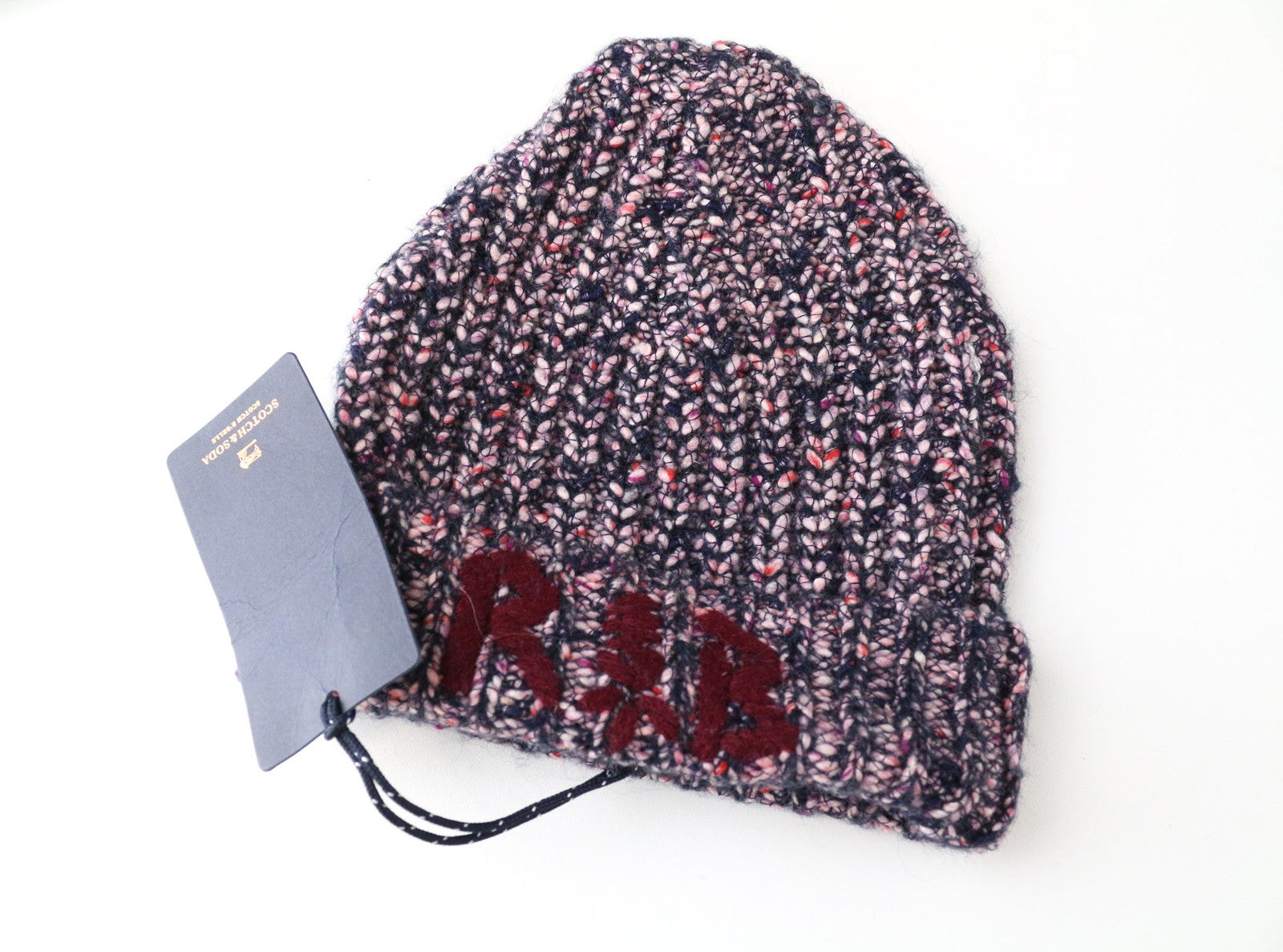 SCOTCH R'BELLE Women Hat OS Pink Beanie Chunky Knitted Patched Woo Blend