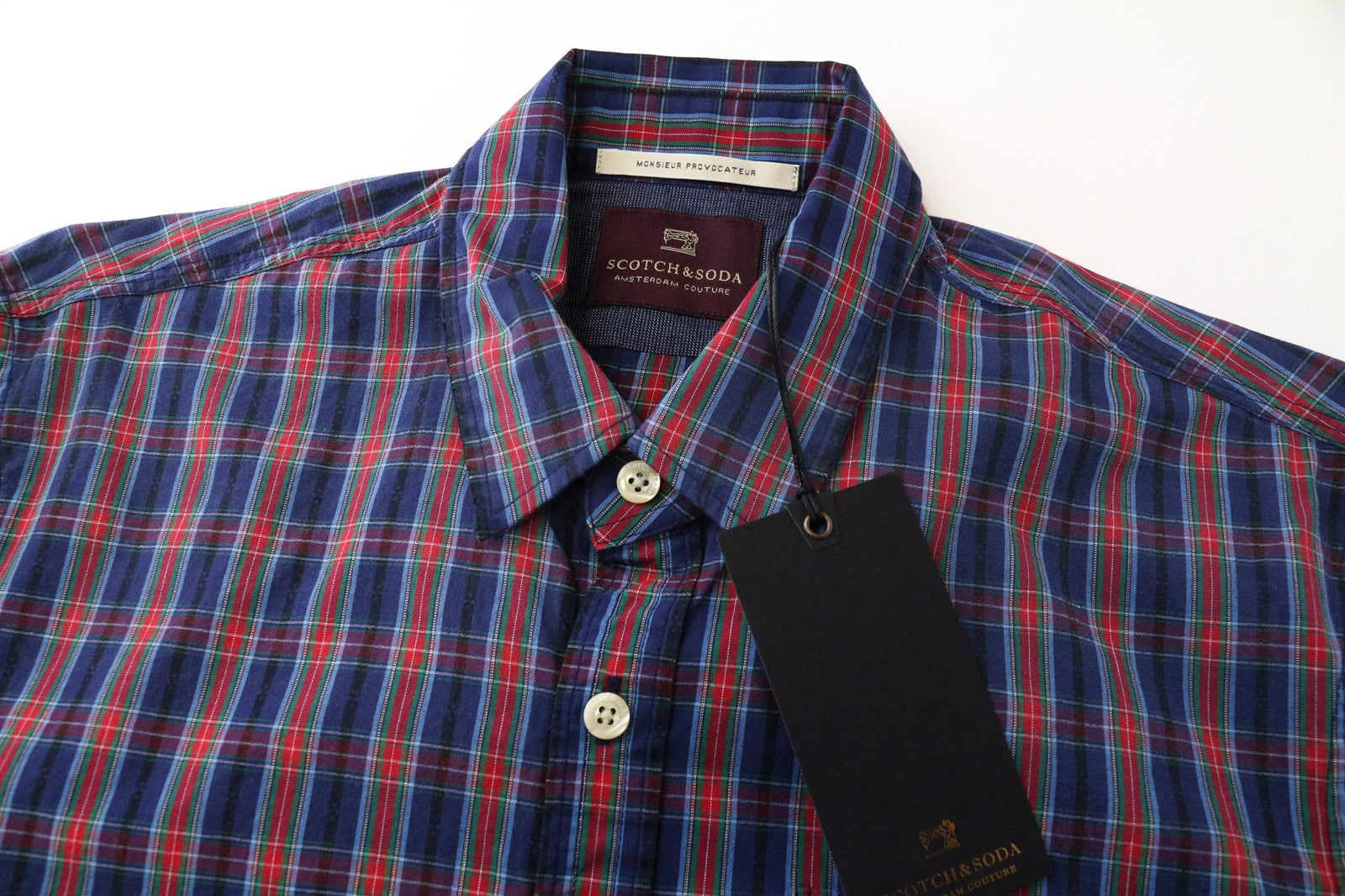 SCOTCH & SODA Ams Couture Men Shirt S Blue Red Checked Long Sleeved Cotton