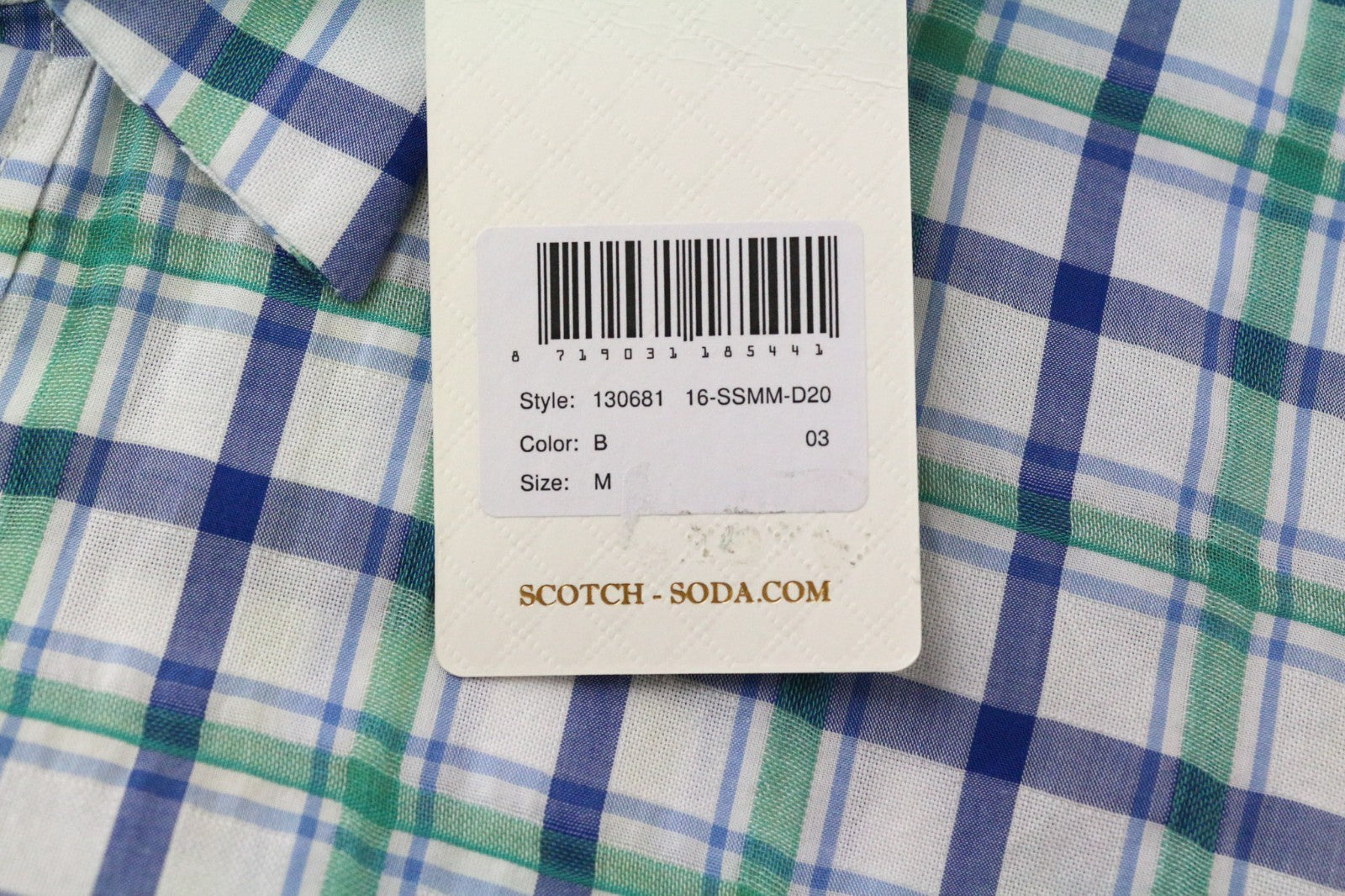SCOTCH & SODA Ams Couture Men Shirt M Pure Cotton Blue White Check Pattern