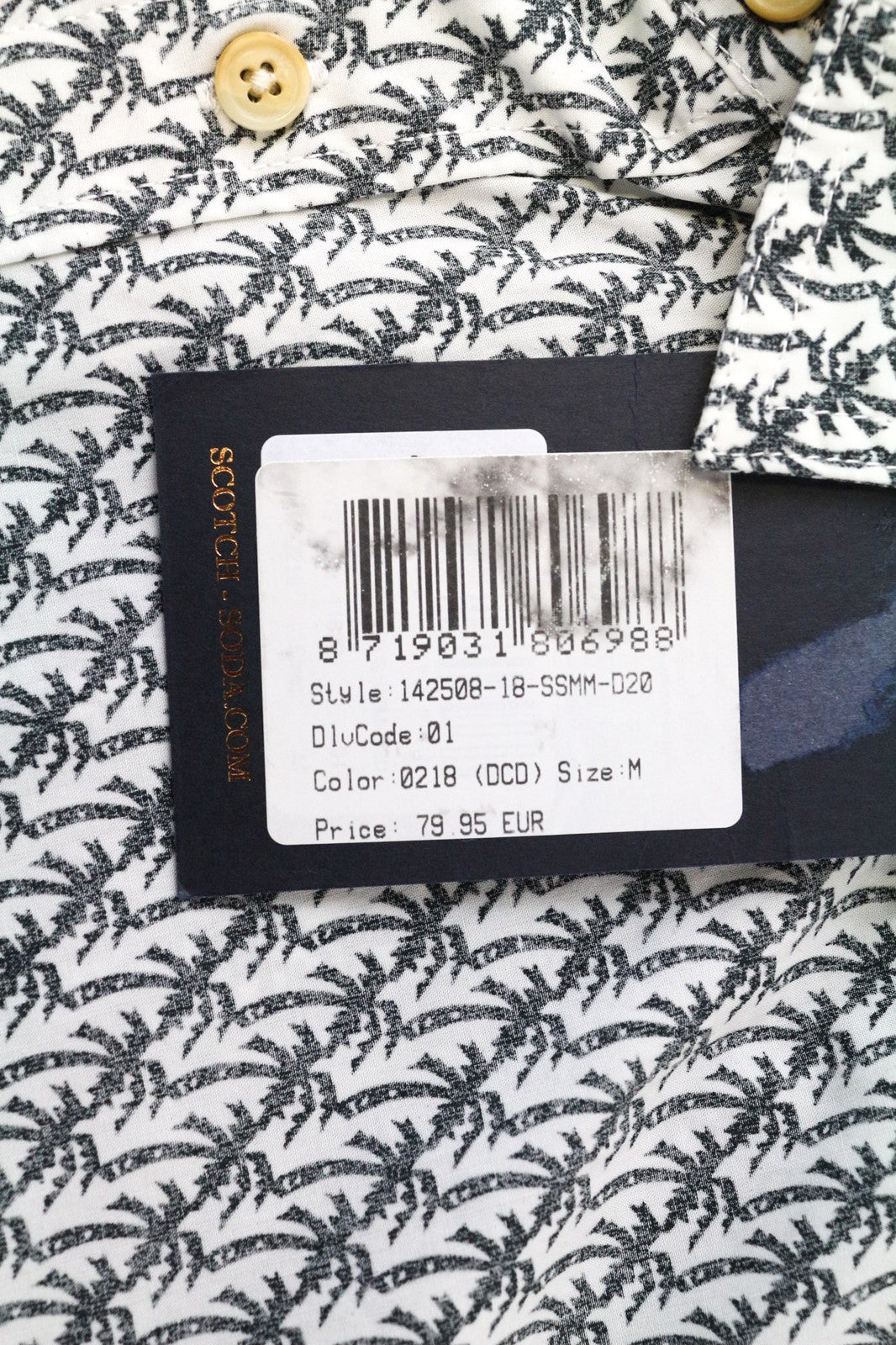 SCOTCH & SODA Ams Couture Men Shirt M Pure Cotton Grey White Palm Pattern