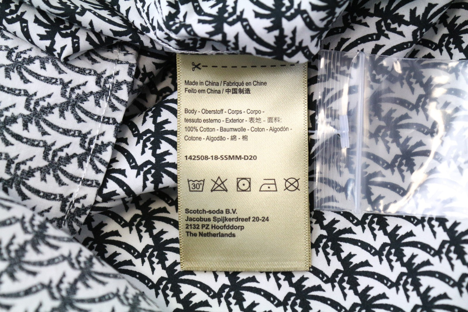 SCOTCH & SODA Ams Couture Men Shirt S Cotton Grey White Palm Pattern