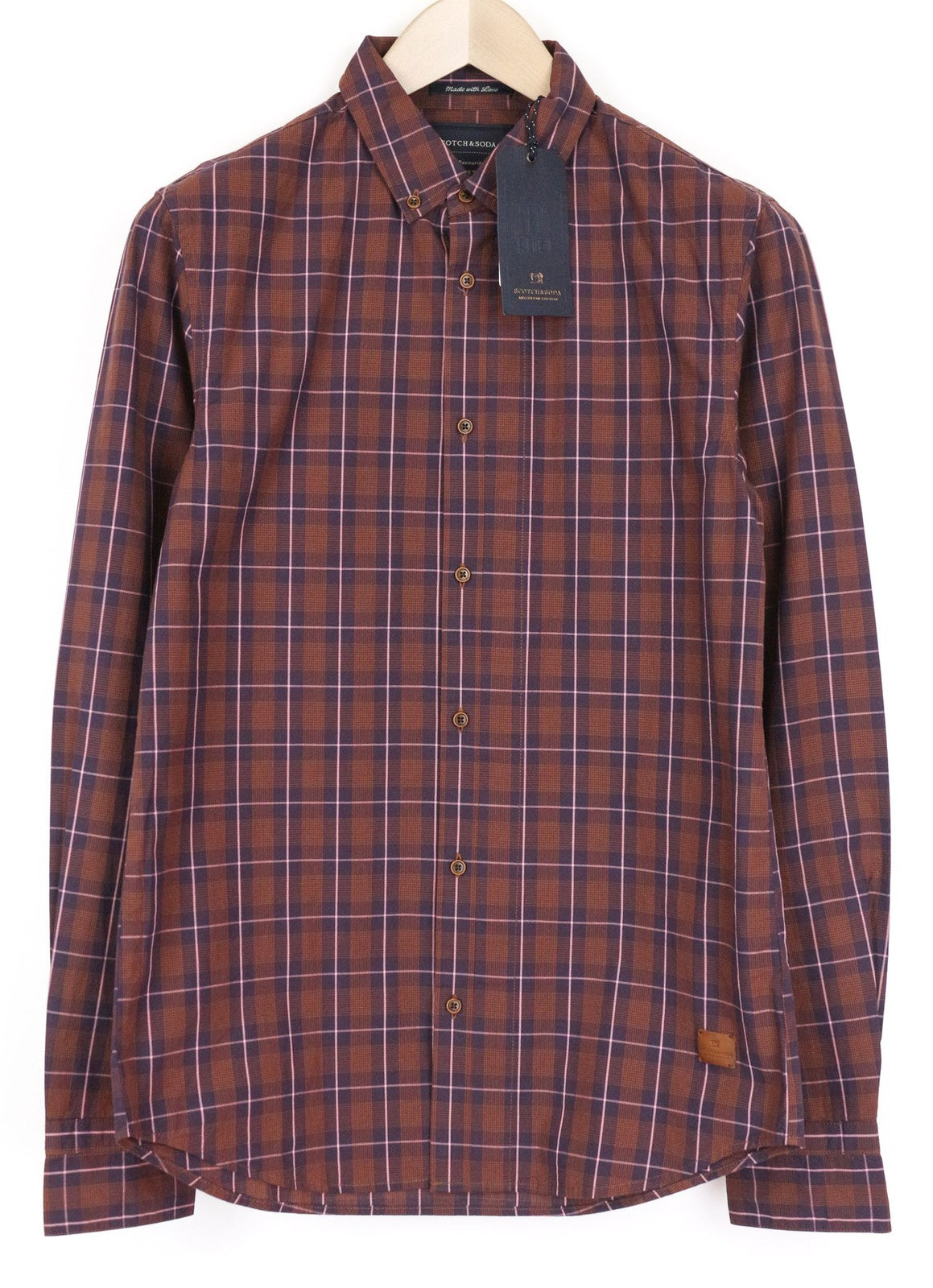 SCOTCH & SODA Ams Couture Men Shirt S Pure Cotton Purple Check Patterned