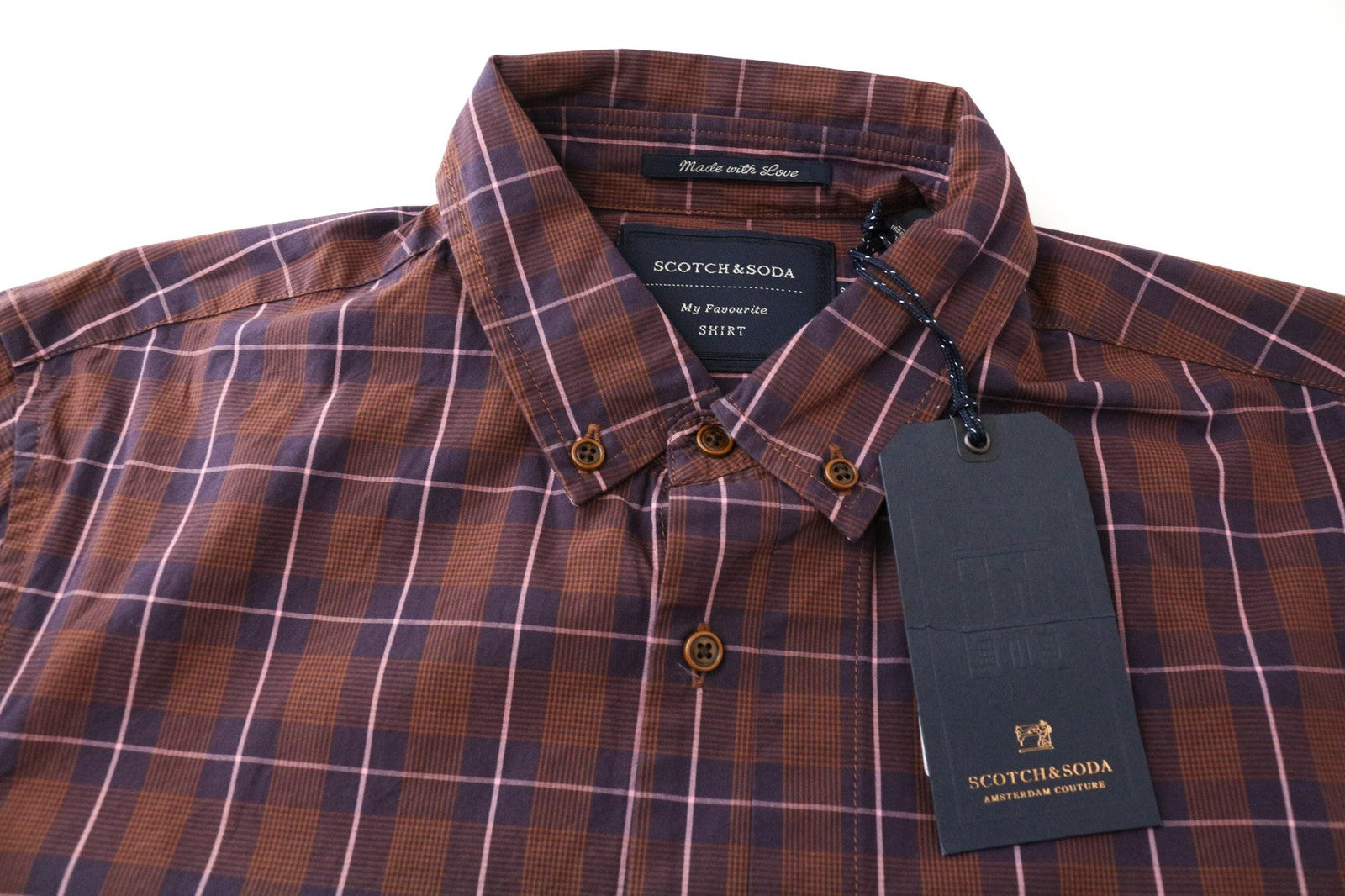 SCOTCH & SODA Ams Couture Men Shirt S Pure Cotton Purple Check Patterned