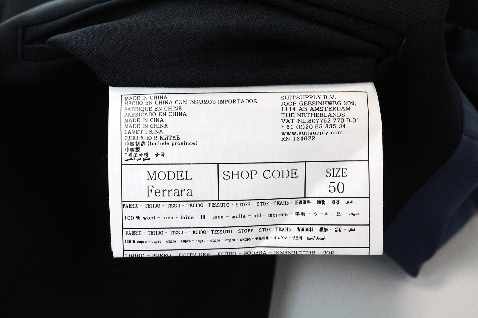 SUITSUPPLY Ferrara Men Waistcoat UK40R Blue Wool Single-Breasted Lined