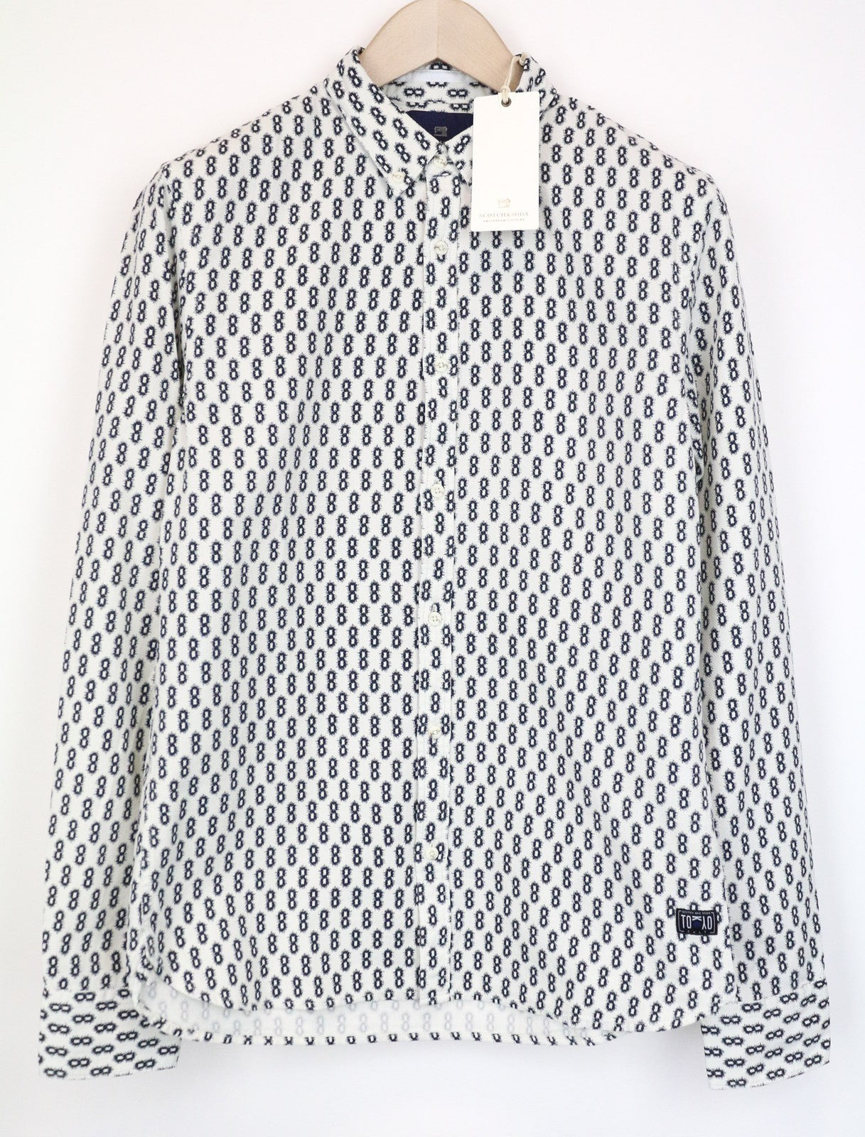 SCOTCH & SODA Men Shirt M Button-Down Navy Classic Abstract Pattern Cotton