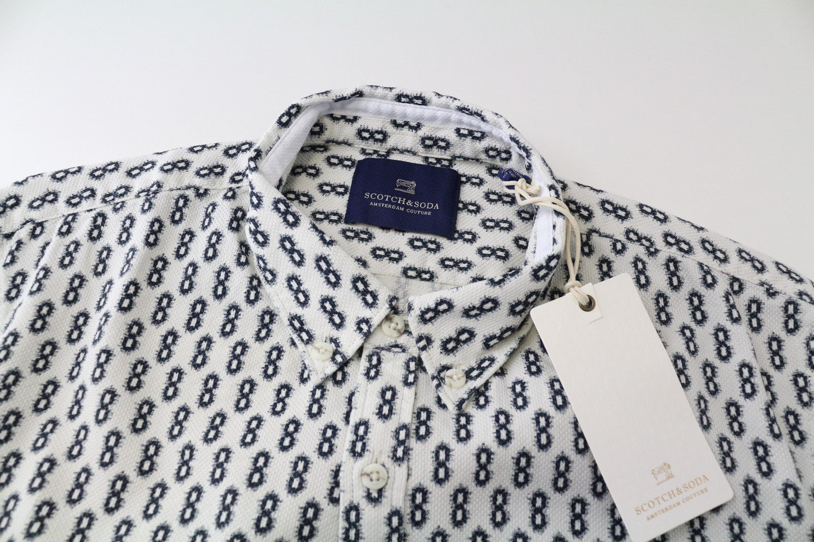 SCOTCH & SODA Men Shirt M Button-Down Navy Classic Abstract Pattern Cotton