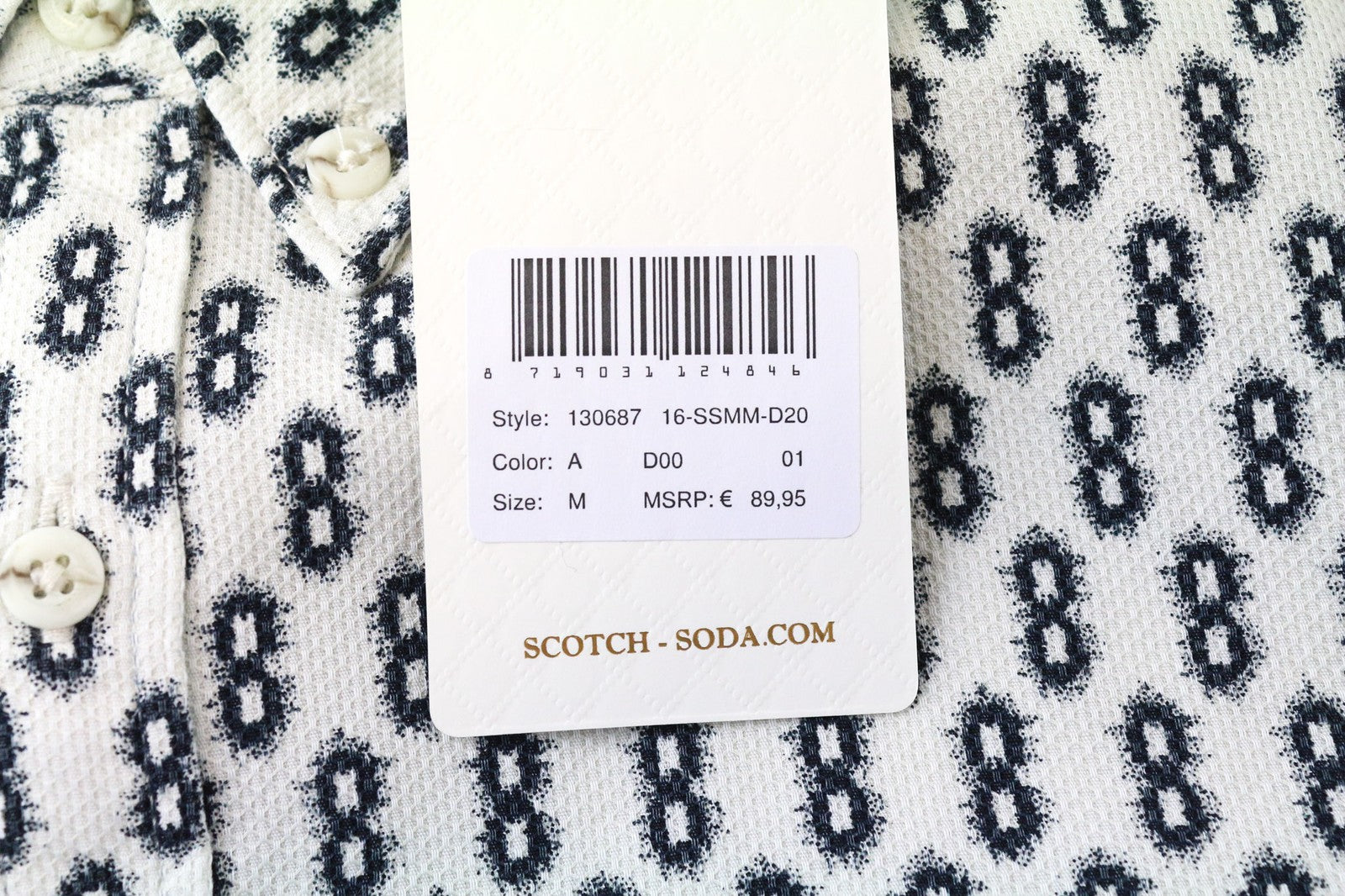 SCOTCH & SODA Men Shirt M Button-Down Navy Classic Abstract Pattern Cotton