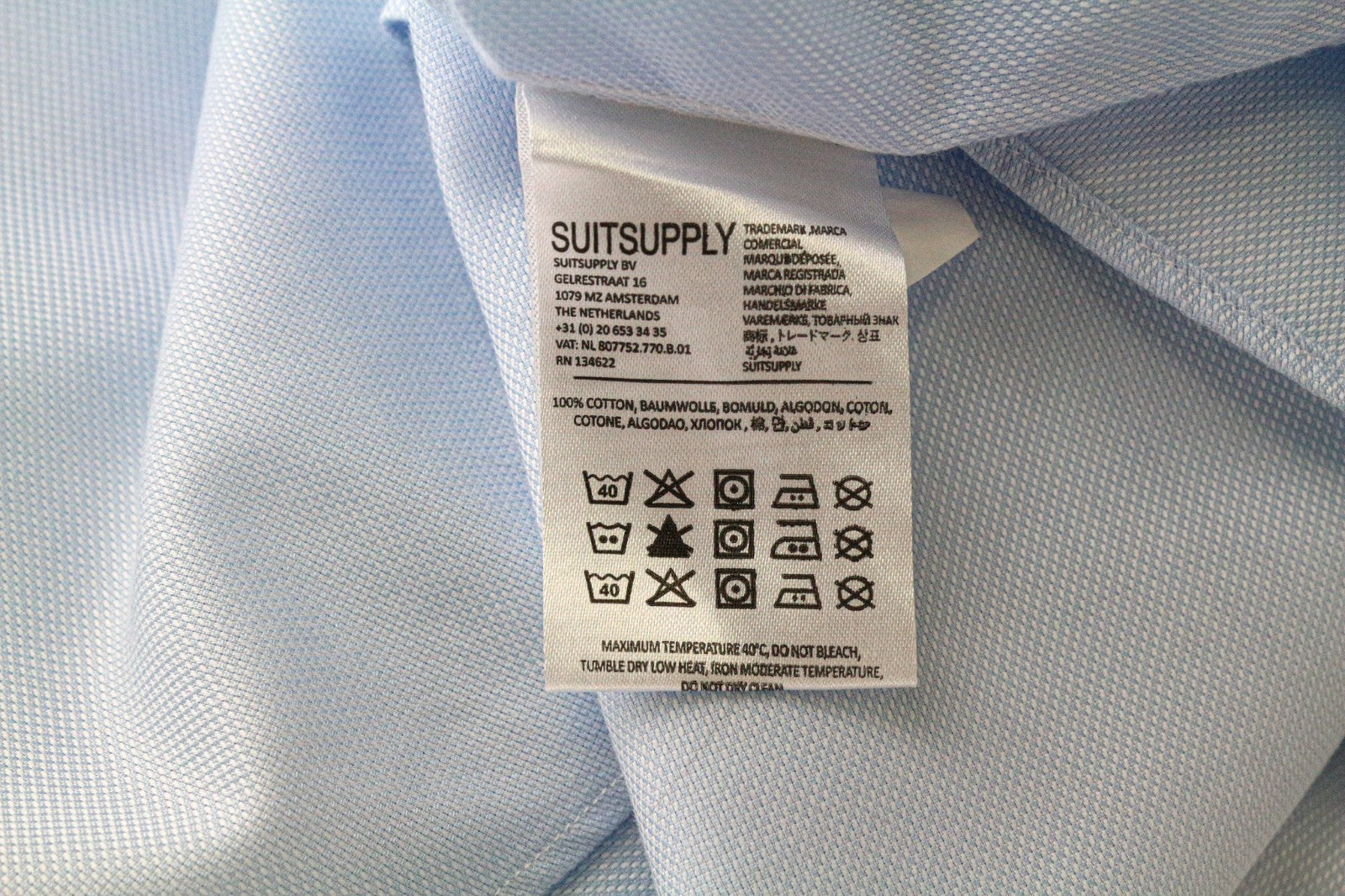 SUITSUPPLY Traveller Men's Formal Shirt 41L/16L Slim Blue Cotton Twill