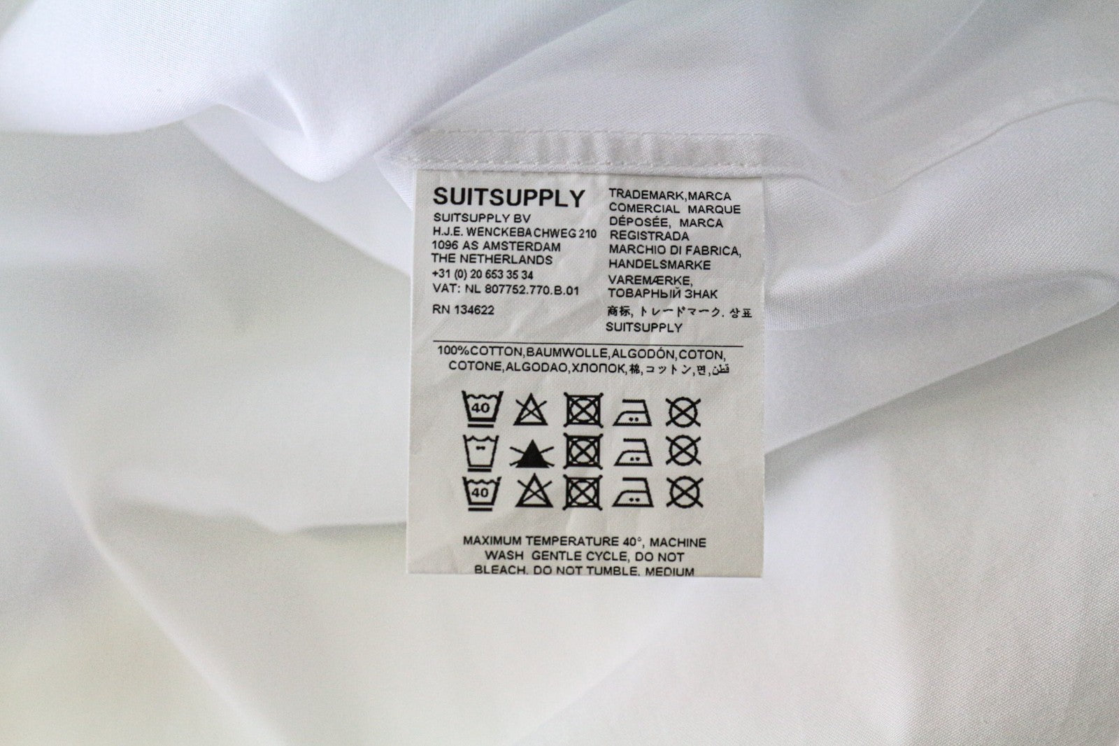 SUITSUPPLY Men's Formal Shirt 40/15 3/4 Slim White Pure Cotton Cutaway Collar