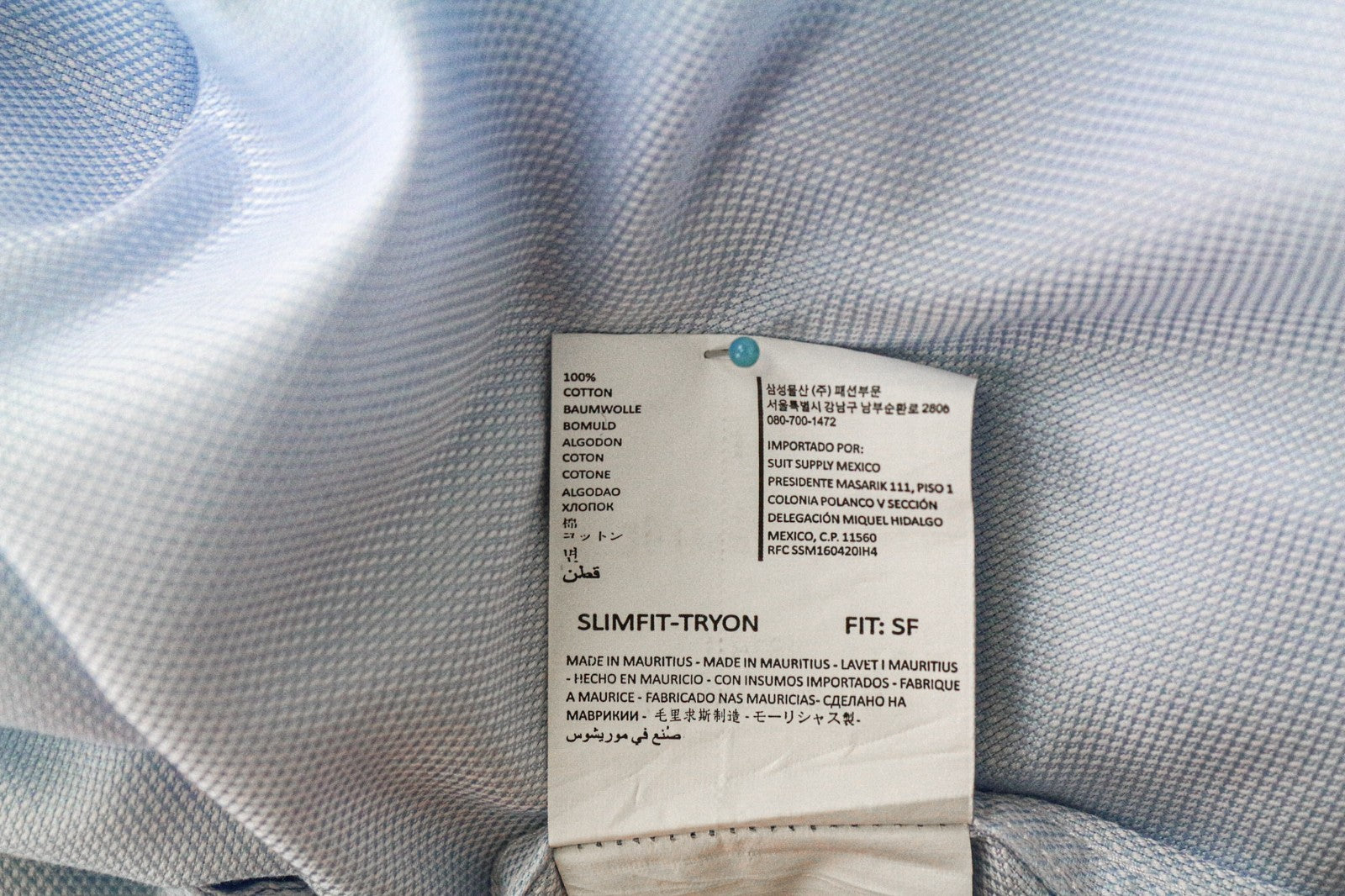 SUITSUPPLY Men's Formal Shirt 45-7/17 3/4L Slim Blue Button-Up Long Sleeve