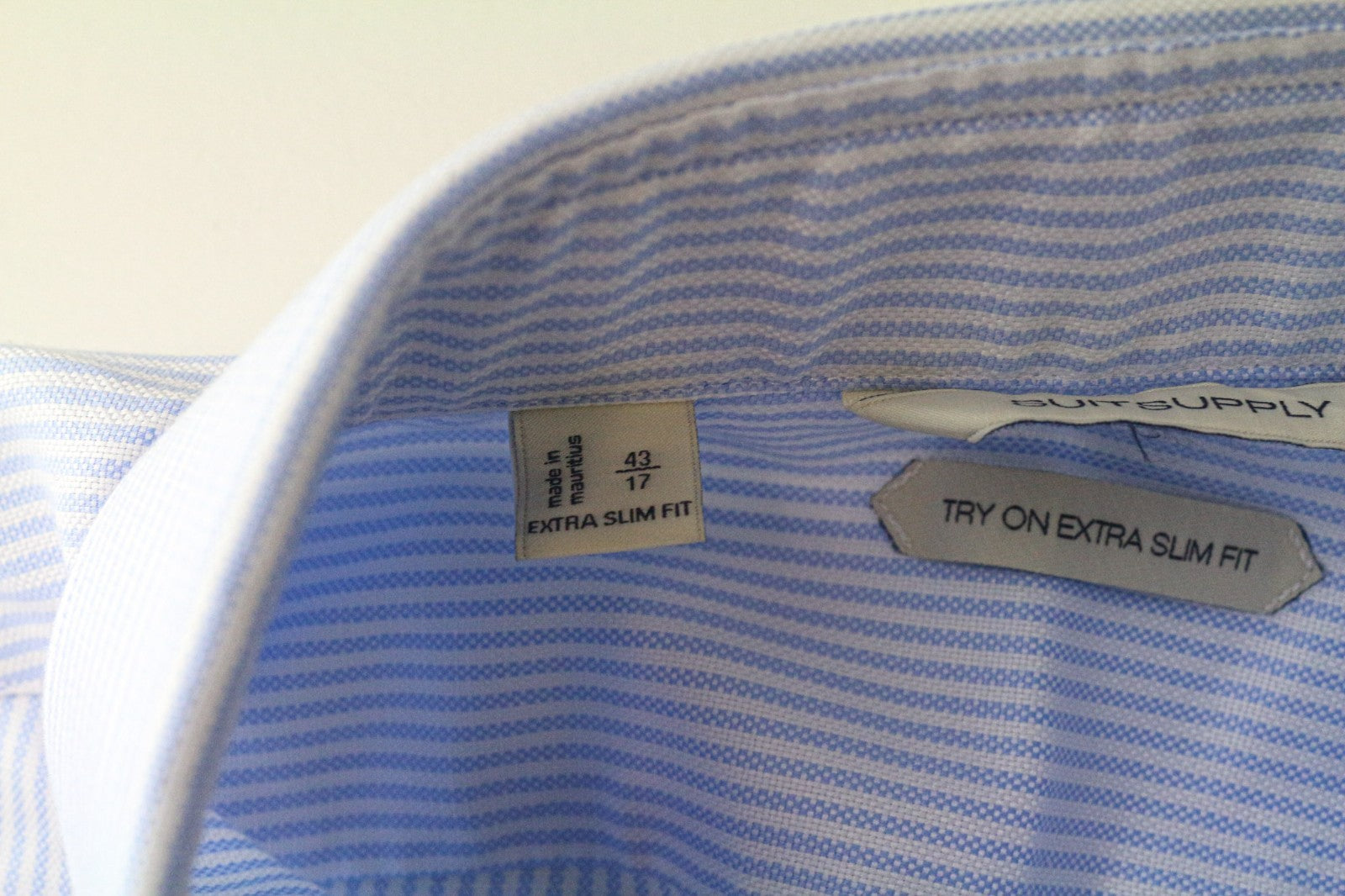 SUITSUPPLY Men's Formal Shirt 43/17 Extra Slim Blue Cotton Striped Classic
