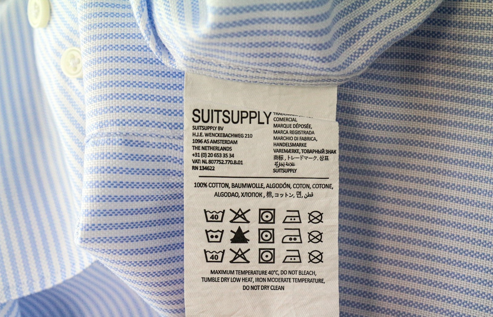 SUITSUPPLY Men's Formal Shirt 43/17 Extra Slim Blue Cotton Striped Classic