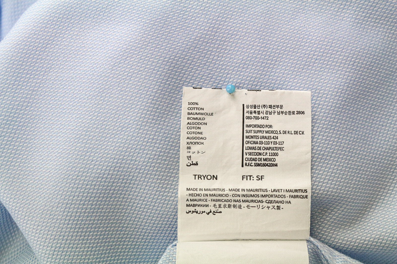 SUITSUPPLY Men's Formal Shirt 45/17 3/4 Slim Blue Pure Cotton Long Sleeve