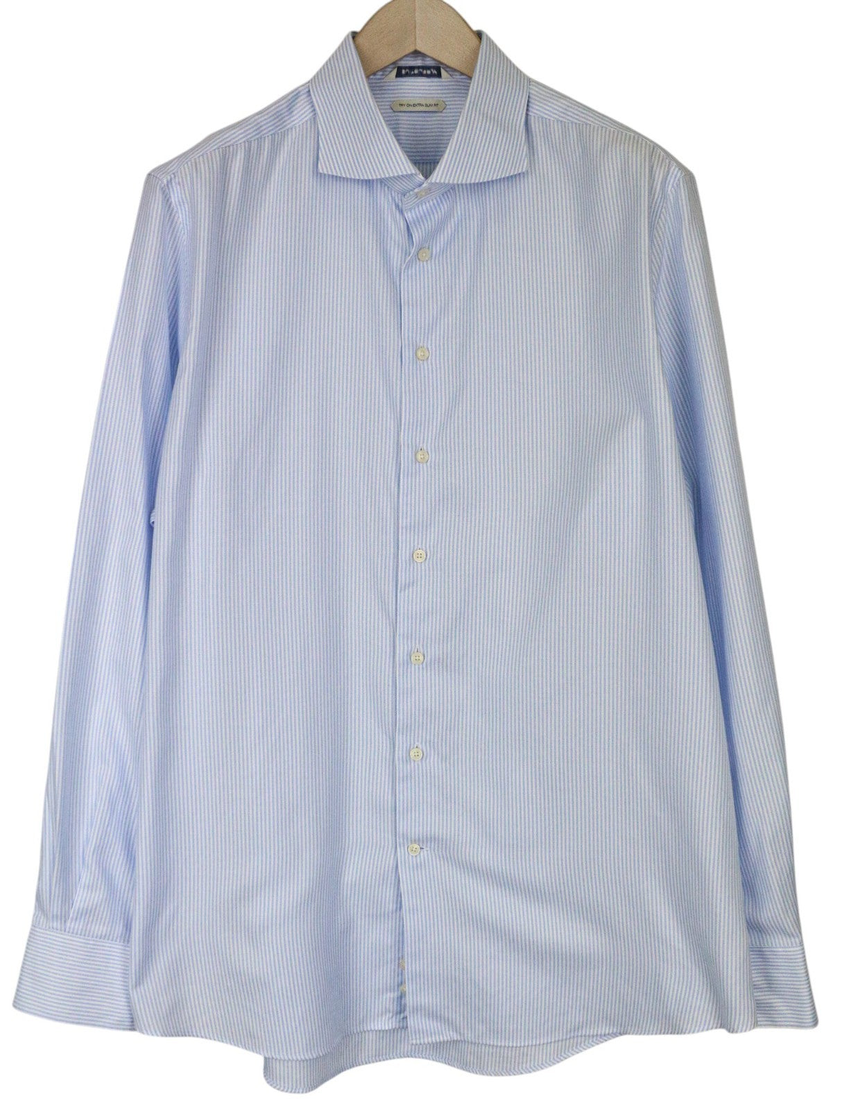 SUITSUPPLY Men's Formal Shirt 46/18 Extra Slim Blue Cotton Striped Classic