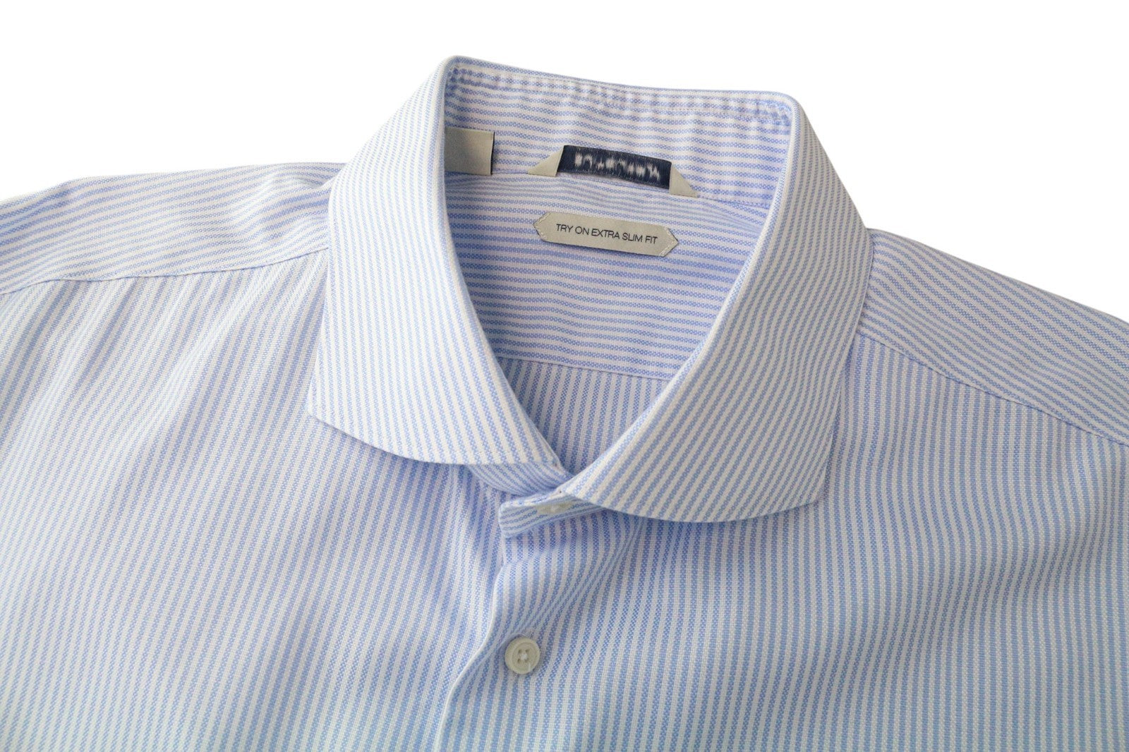 SUITSUPPLY Men's Formal Shirt 46/18 Extra Slim Blue Cotton Striped Classic