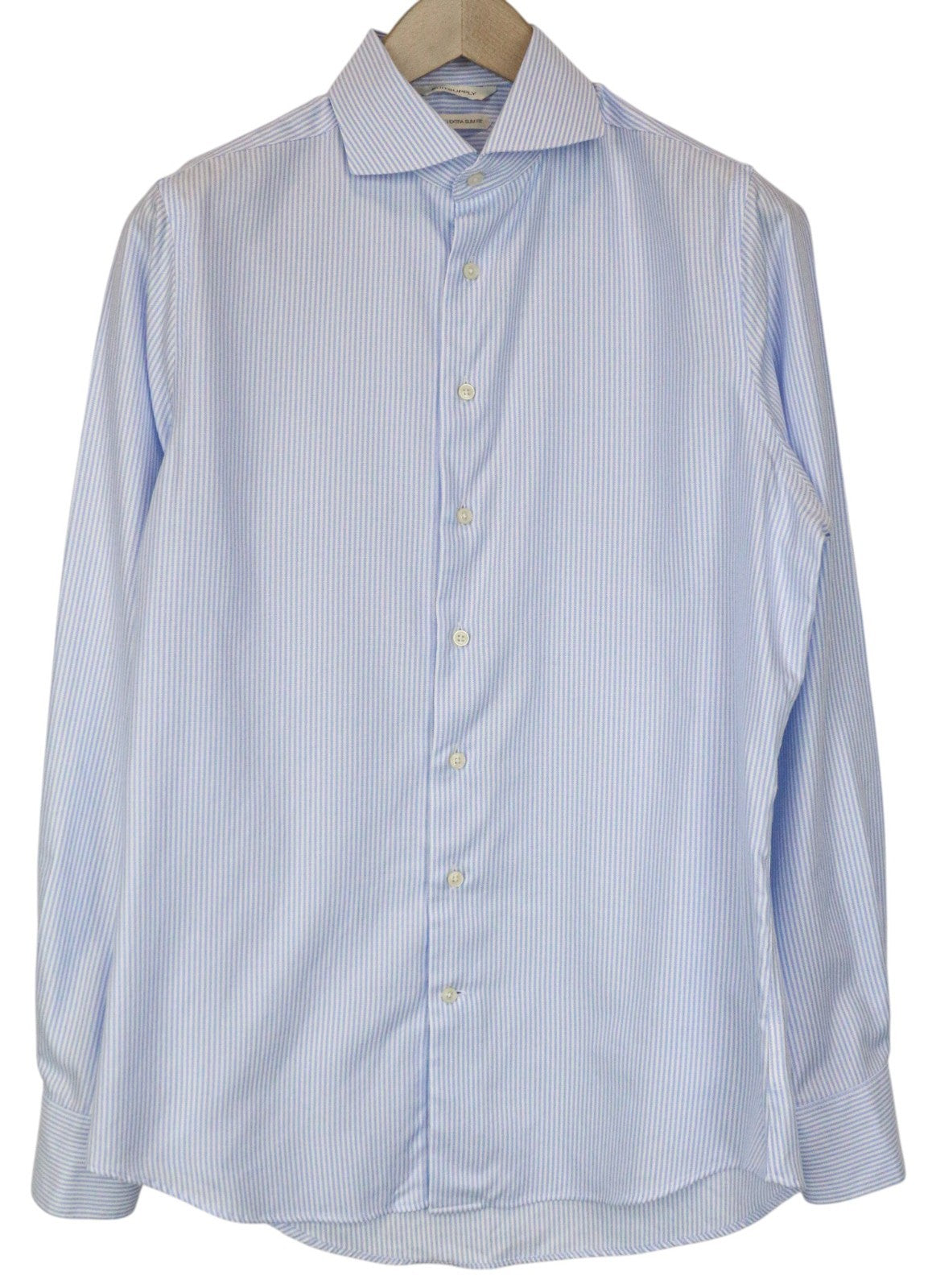 SUITSUPPLY Men's Formal Shirt 40/15 3/4 Extra Slim Blue Cotton Striped Cutaway