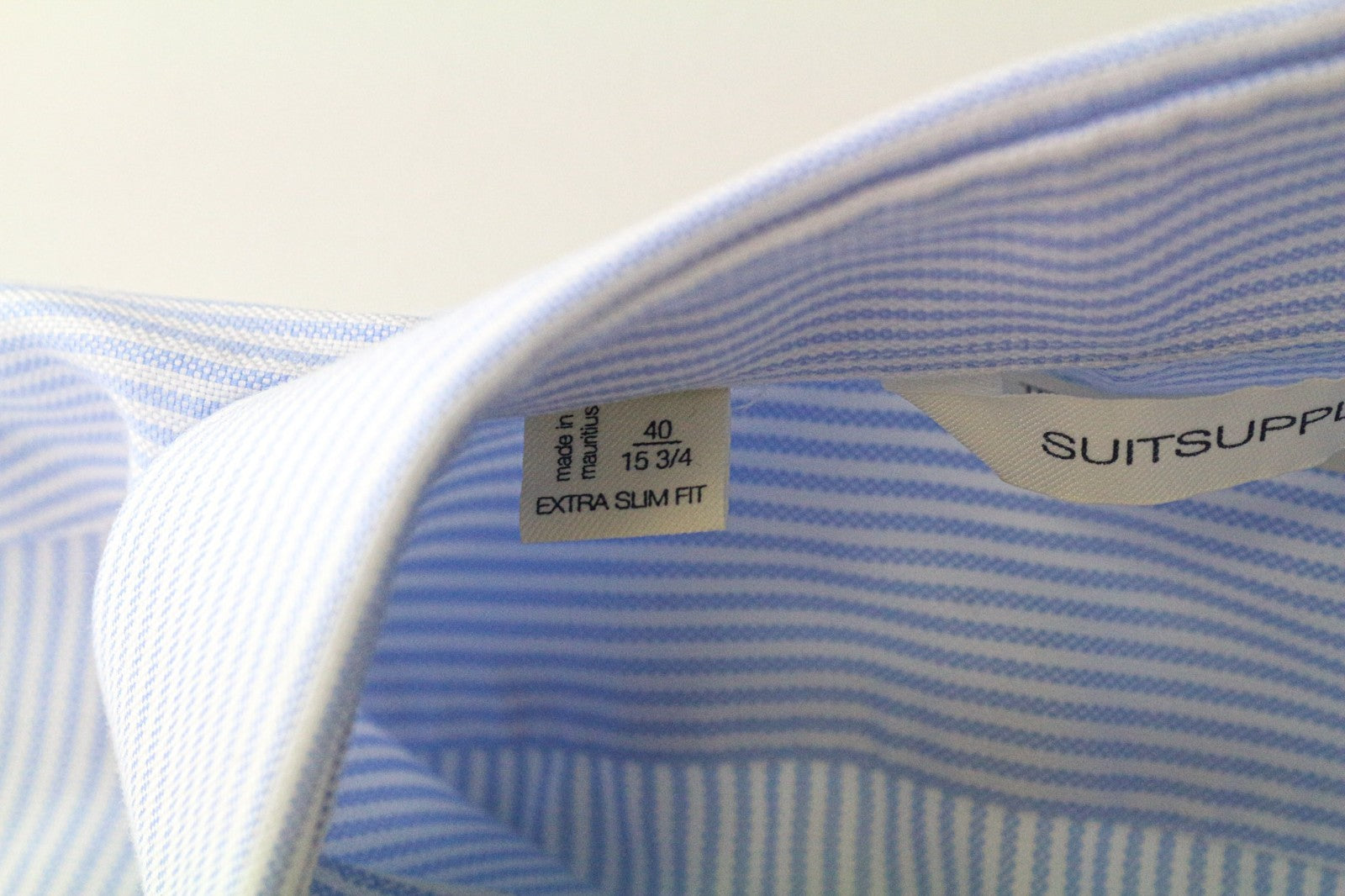 SUITSUPPLY Men's Formal Shirt 40/15 3/4 Extra Slim Blue Cotton Striped Cutaway