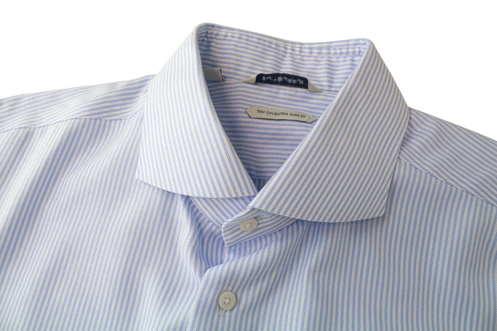 SUITSUPPLY Men's Formal Shirt 43L/17L Extra Slim Blue Cotton Striped Long Sleeve