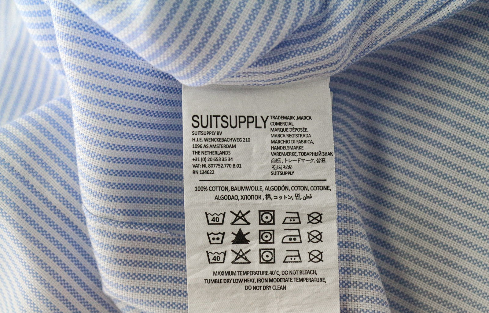 SUITSUPPLY Men's Formal Shirt 43L/17L Extra Slim Blue Cotton Striped Long Sleeve